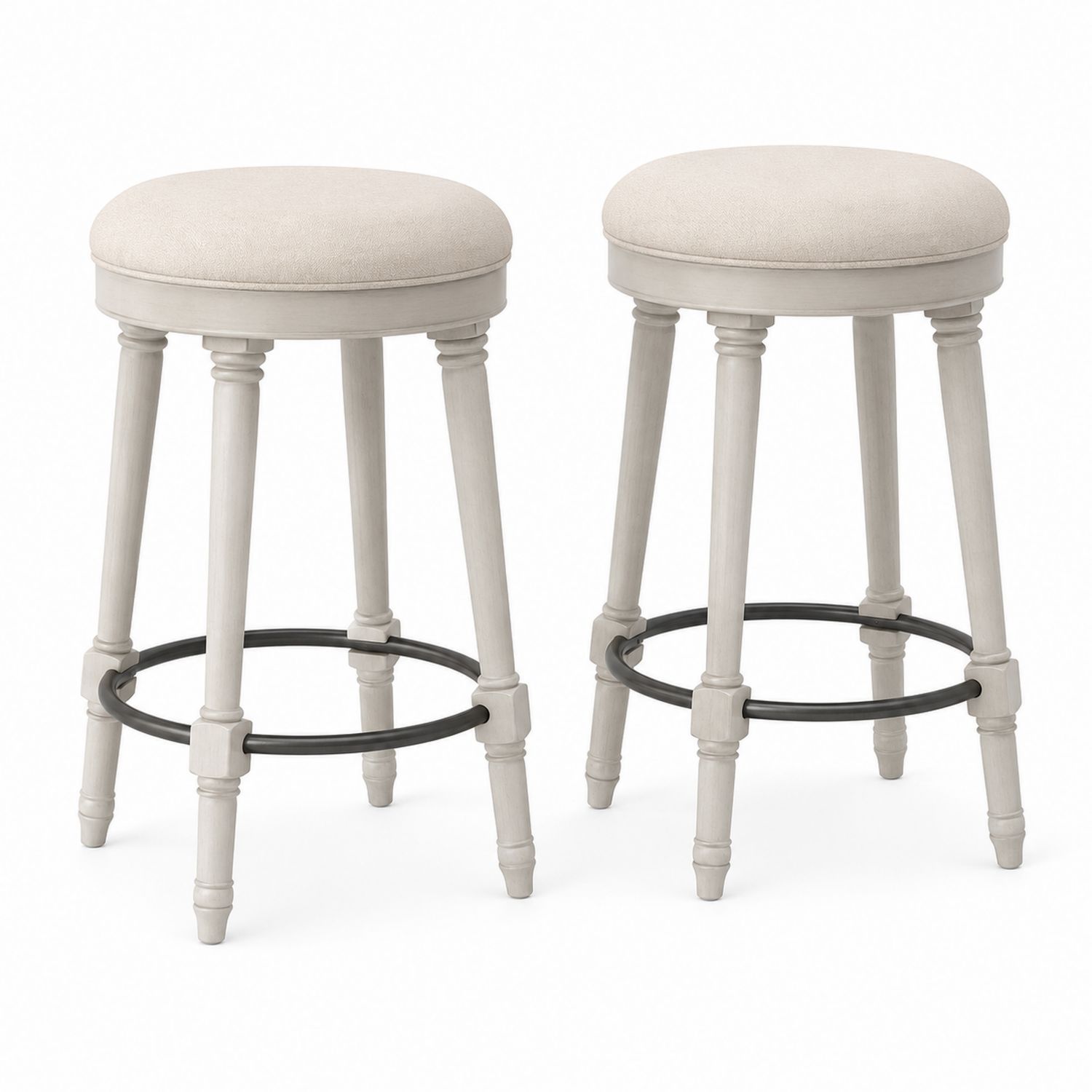 Juego de 2 taburetes de madera y tela beige-Omnilevar