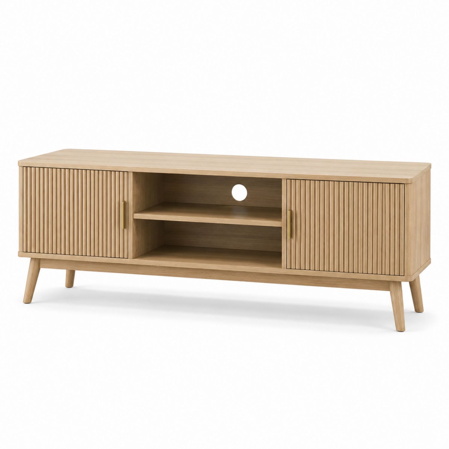 Mueble para TV de madera de roble con estantes y puertas 160 cm-Omnilevar