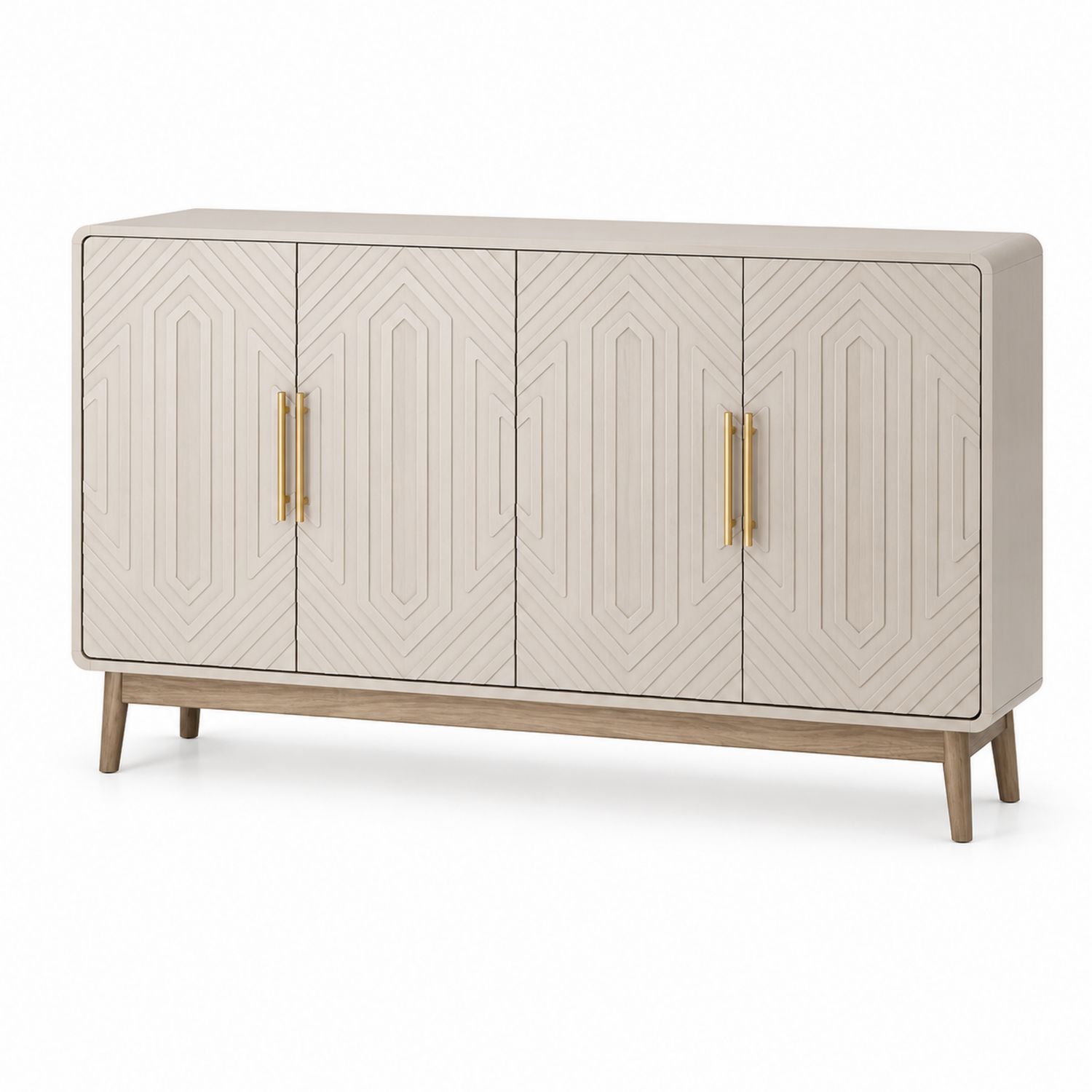 Aparador de Madera con Tiradores de Metal 160x85x40cm Beige-Omnilevar