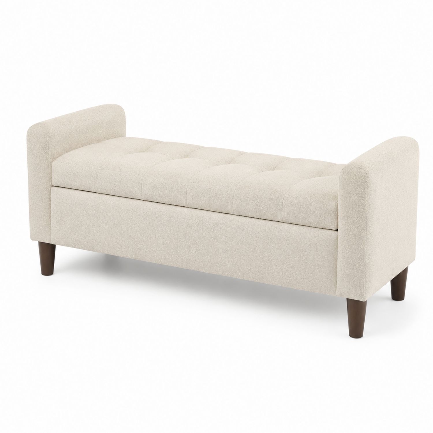 Banco tapizado con almacenamiento en color Beige y patas de madera-Omnilevar