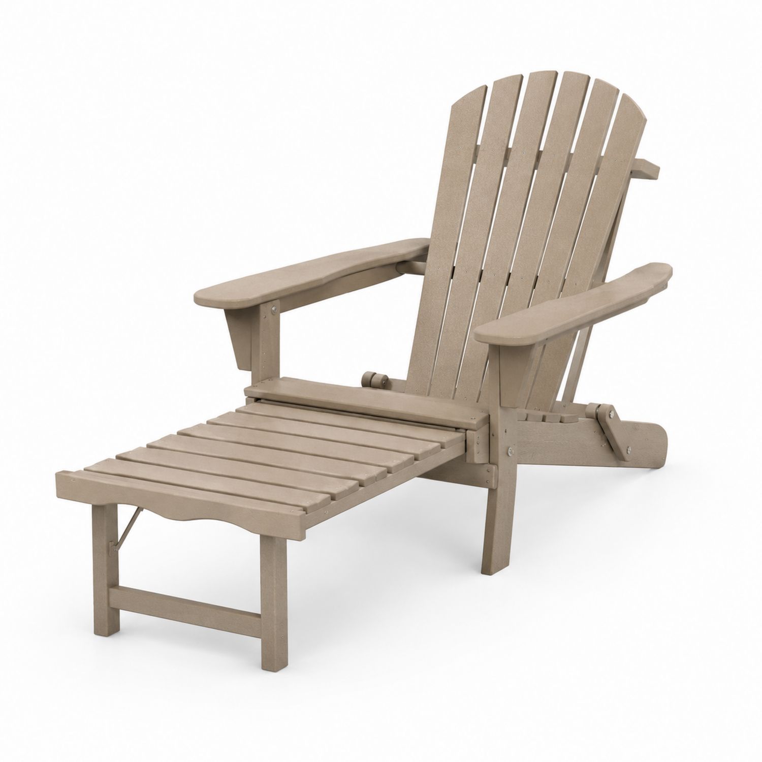 Silla Adirondack de Exterior con Reposapiés Plegable de Madera Plástica Beige-Omnilevar