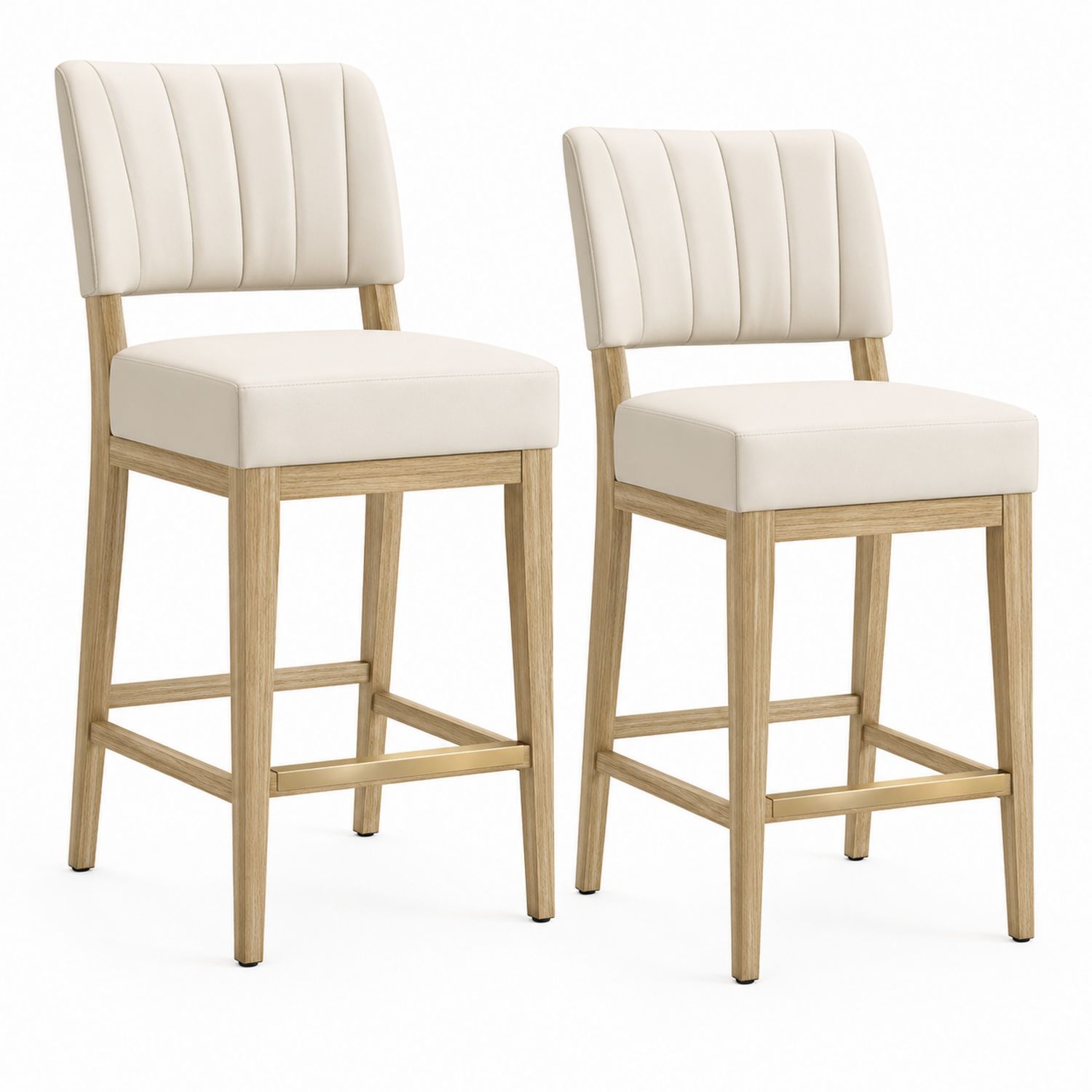 Juego de 2 taburetes altos de cuero sintético con patas de madera-Omnilevar