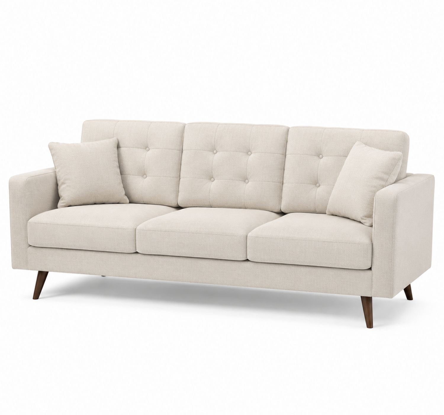 Sofá de tres plazas de tela beige con patas de madera 210 cm-Omnilevar