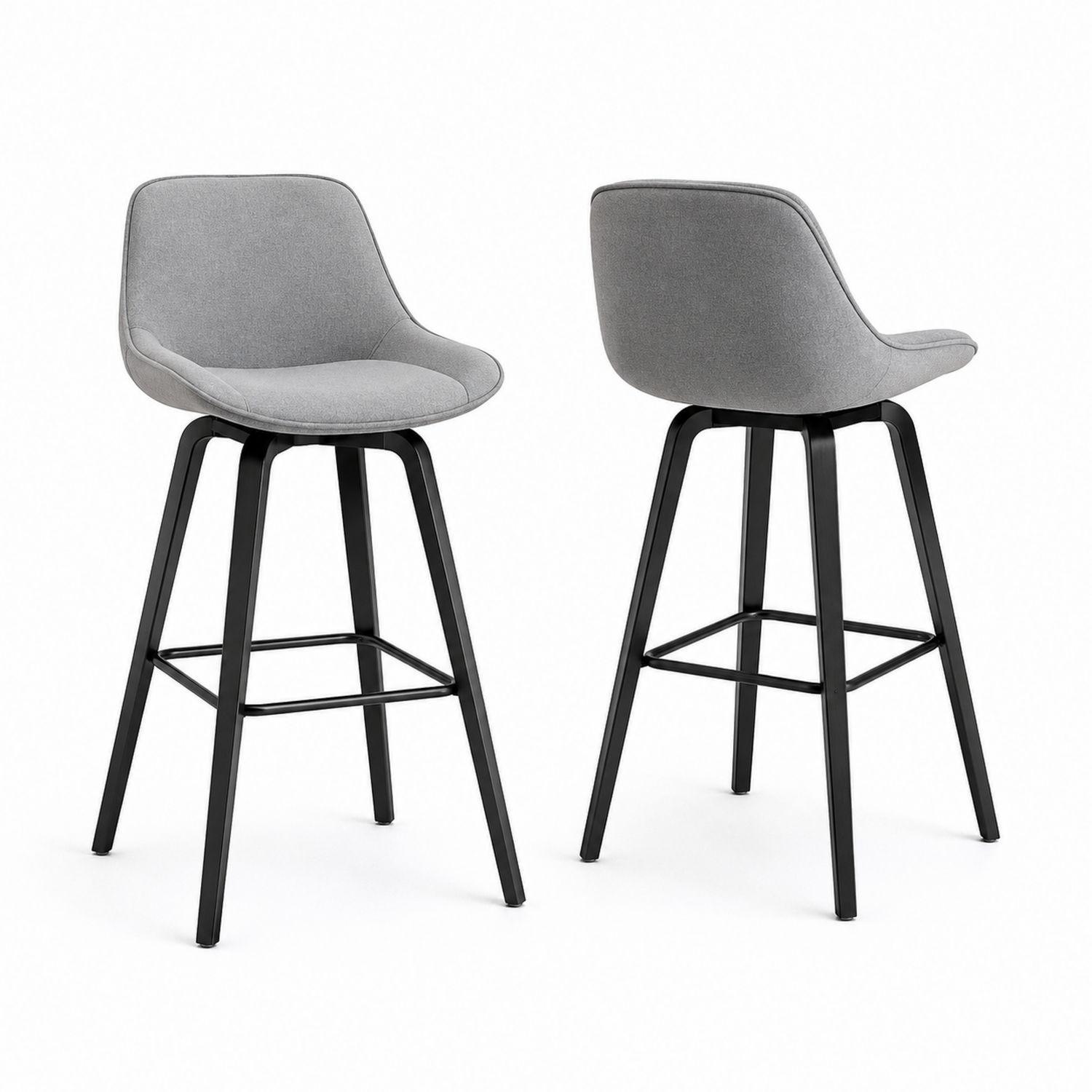 Taburetes Altos de Tela Gris con Base Metálica Negra, Set de 2-Omnilevar