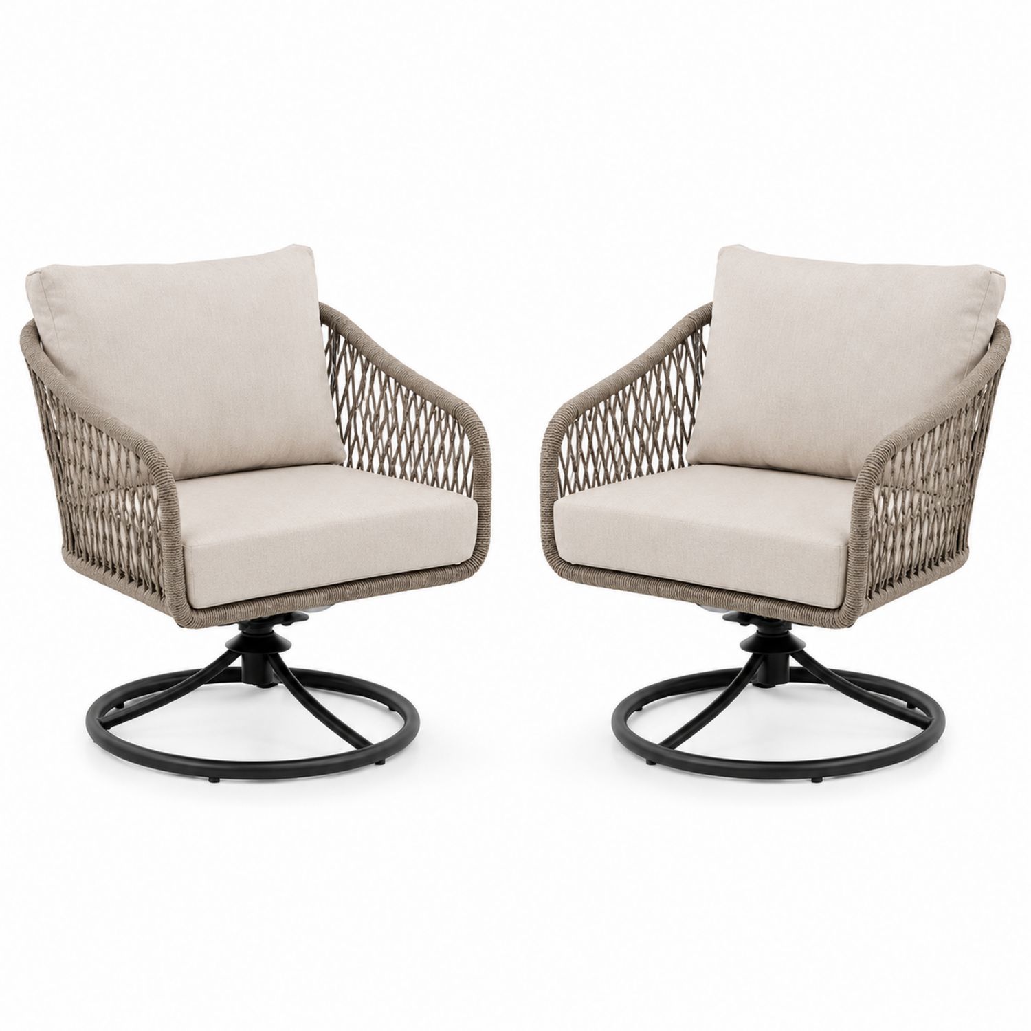 Juego de 2 Sillas Giratorias de Exterior de Aluminio con Cuerda Beige-Omnilevar