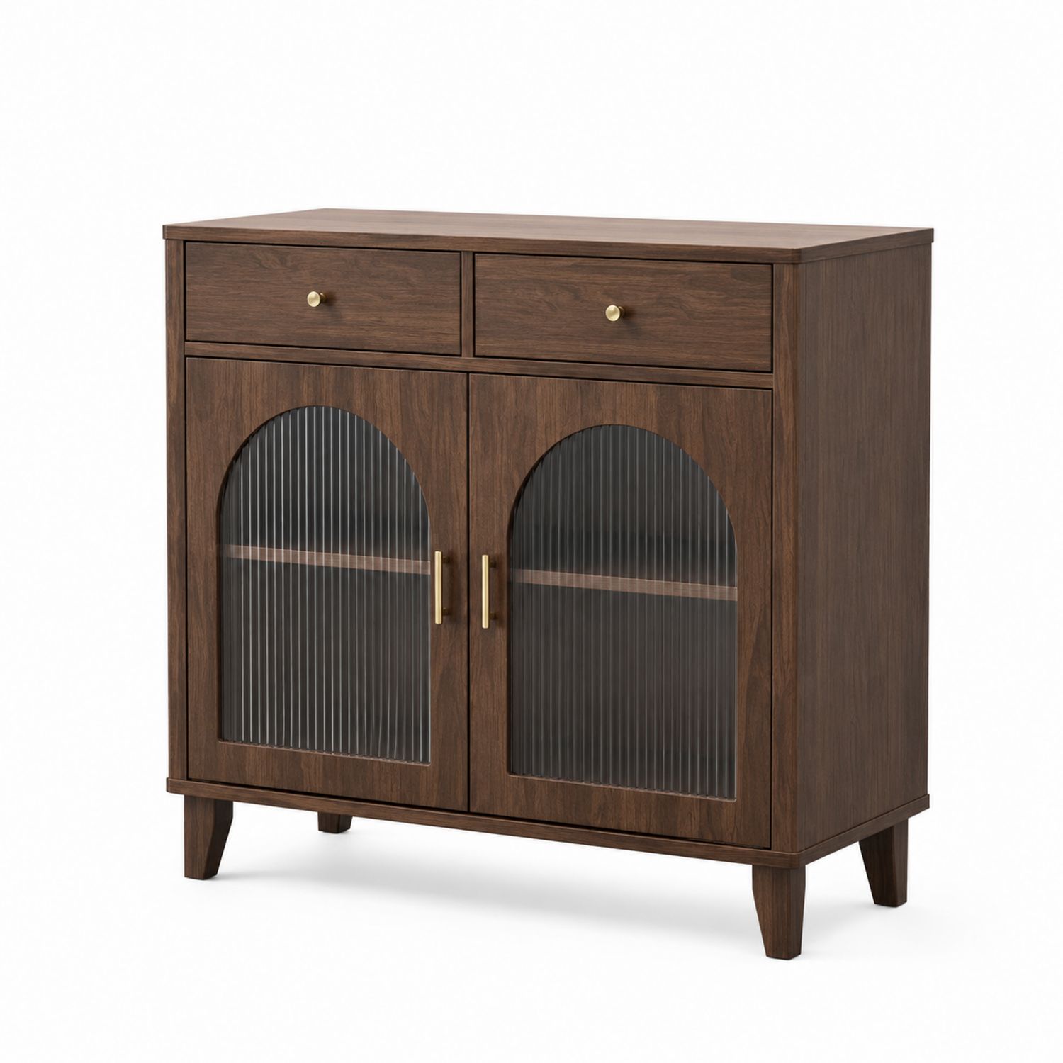 Aparador de madera con puertas de vidrio acanalado-Omnilevar