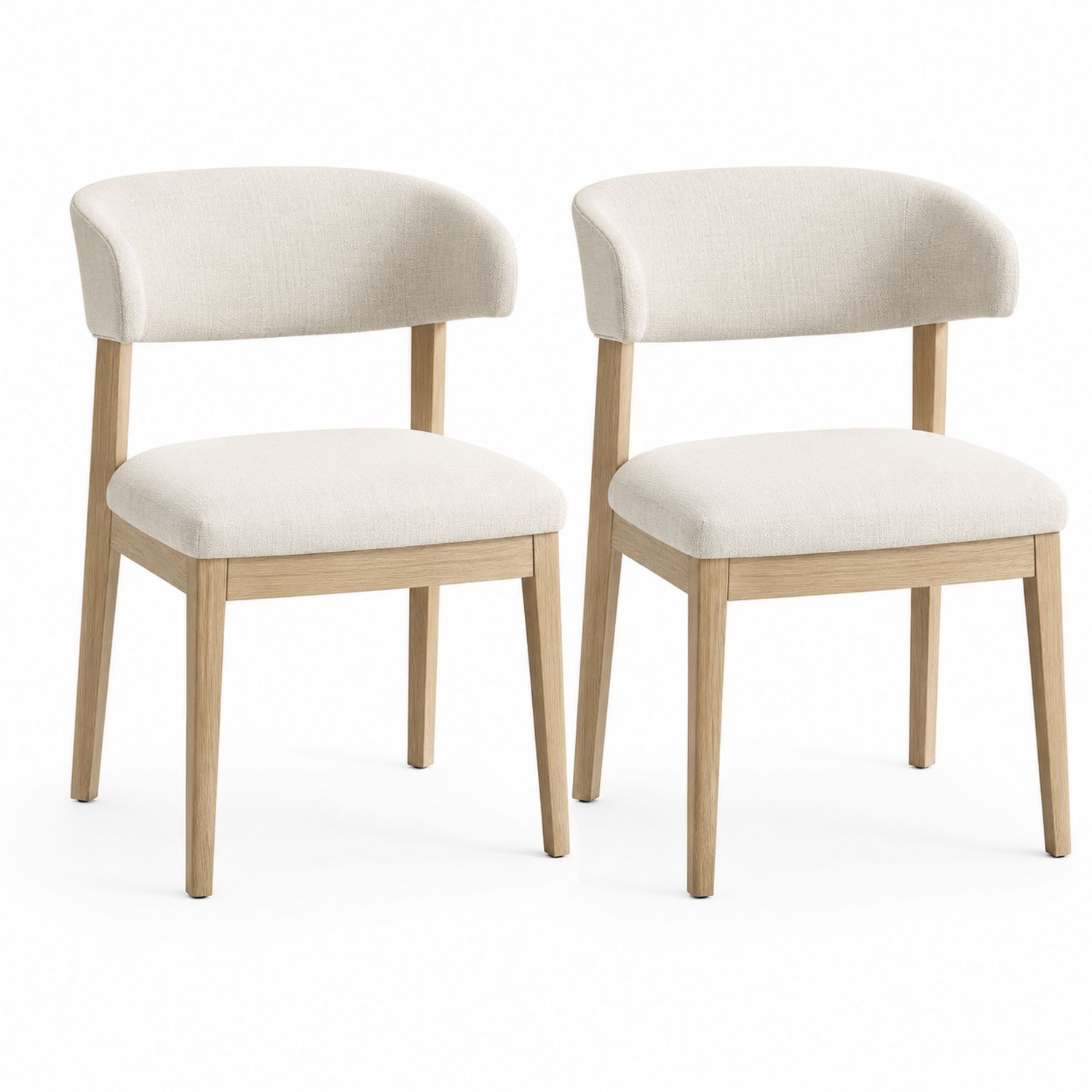 Conjunto de 2 sillas de madera de roble y tela beige-Omnilevar