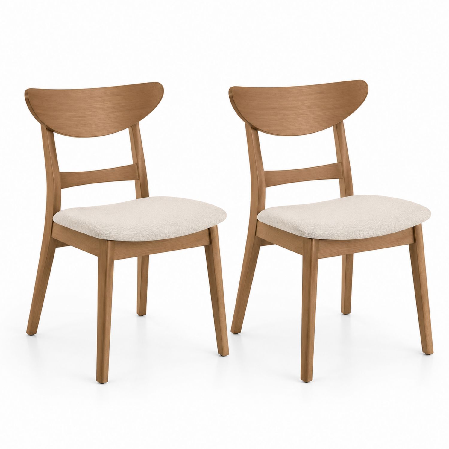 Conjunto de 2 sillas de madera con asiento de tela de poliéster beige-Omnilevar