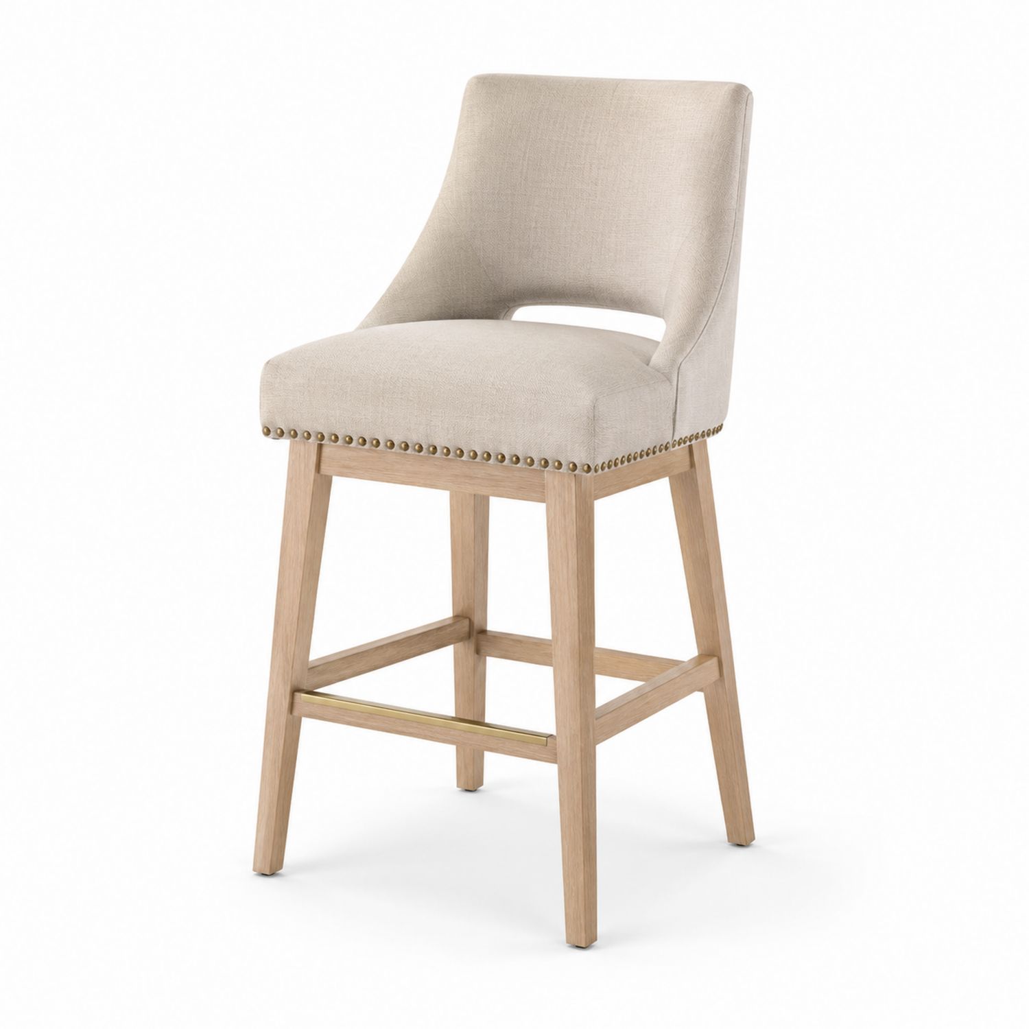 Taburete de bar de madera con respaldo de tela crema-Omnilevar