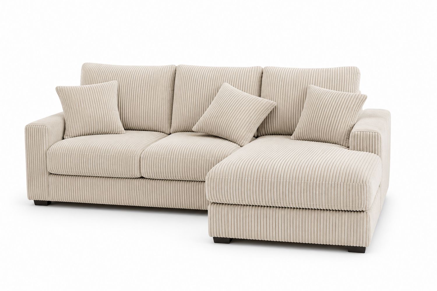 Sofá chaise longue de 3 plazas en pana beige-Omnilevar