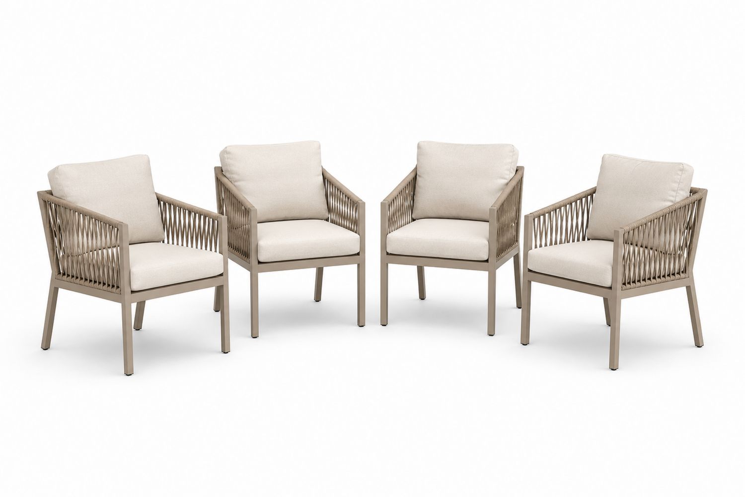 Conjunto de 4 sillas de aluminio para exteriores con cojines beige-Omnilevar