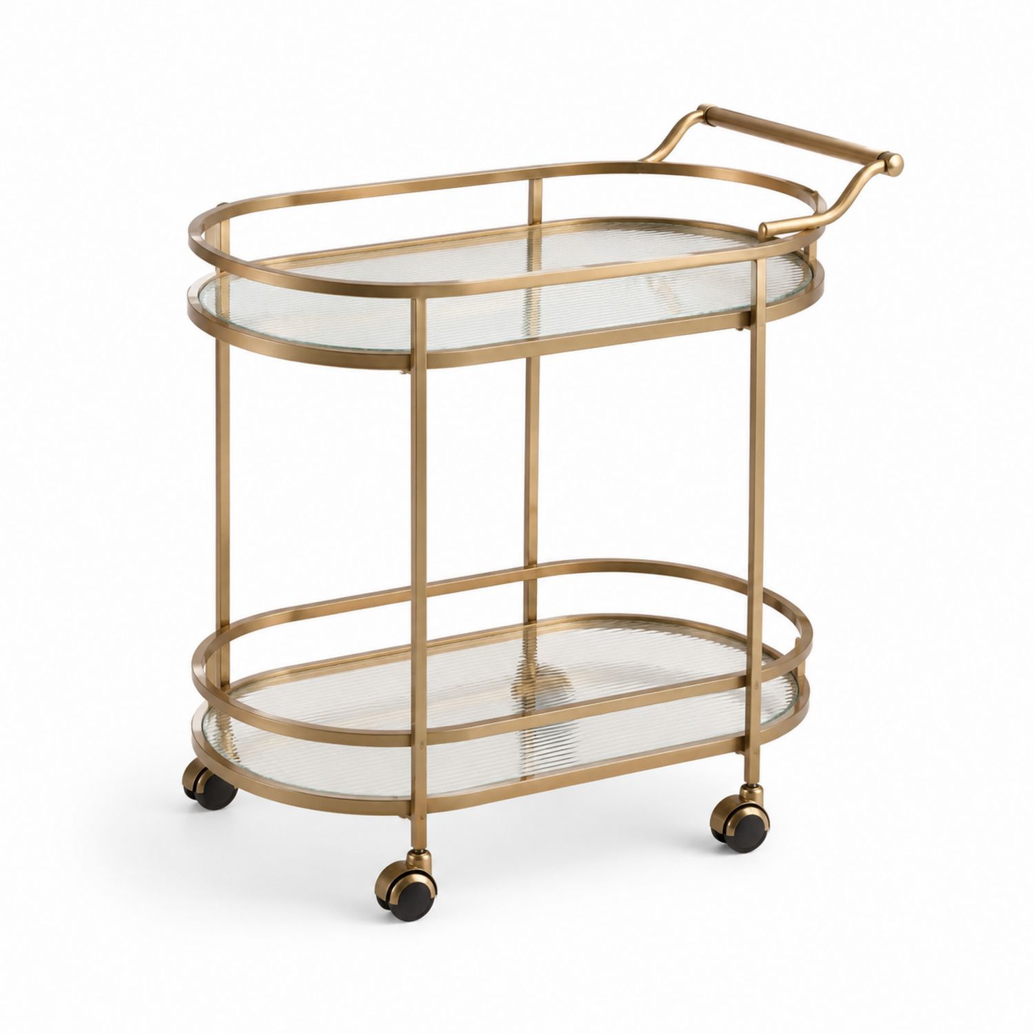 Carrito de bar de metal con estantes de vidrio, Dorado-Omnilevar