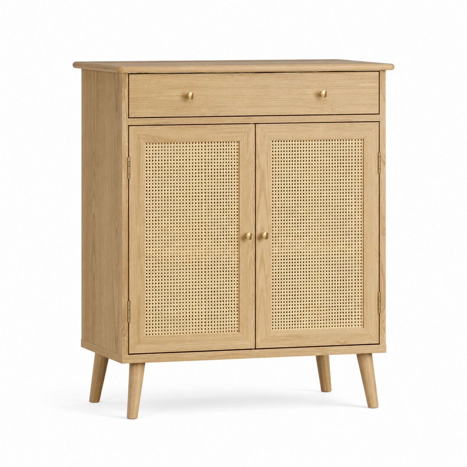 Aparador de madera y ratán con cajón 90x30x100 cm Roble-Omnilevar