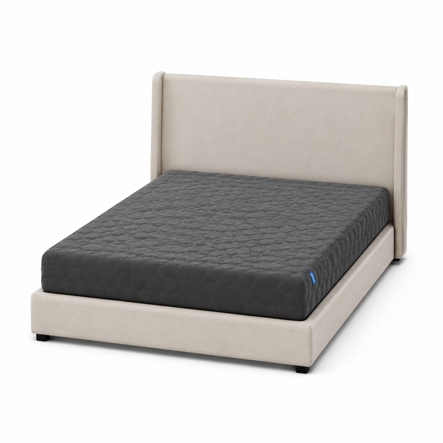 Cama doble tapizada beige con colchón viscoelástico gris 200x160 cm-Omnilevar
