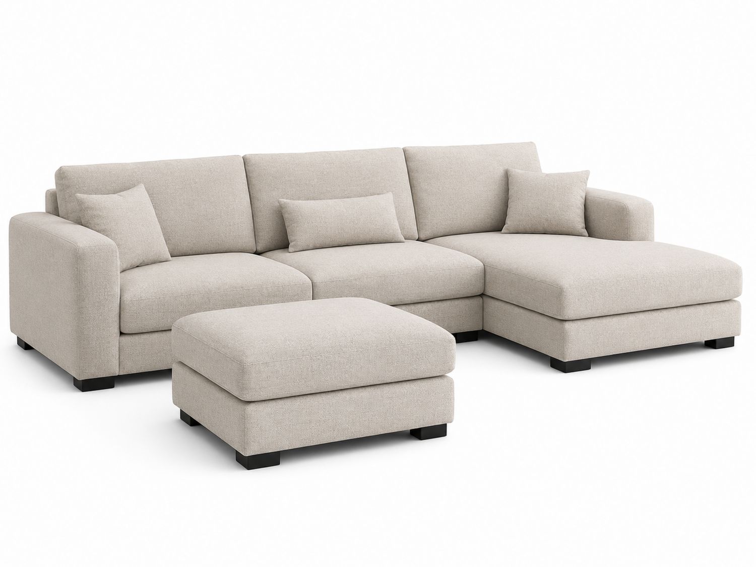 Sofá modular de tela beige con chaise longue y taburete-Omnilevar