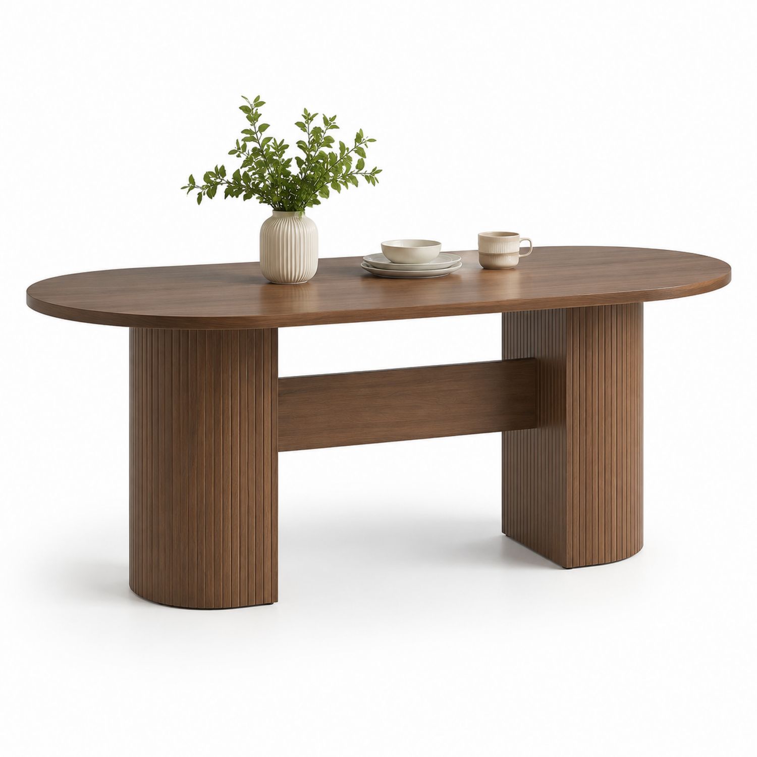 Mesa de comedor ovalada de madera marrón-Omnilevar