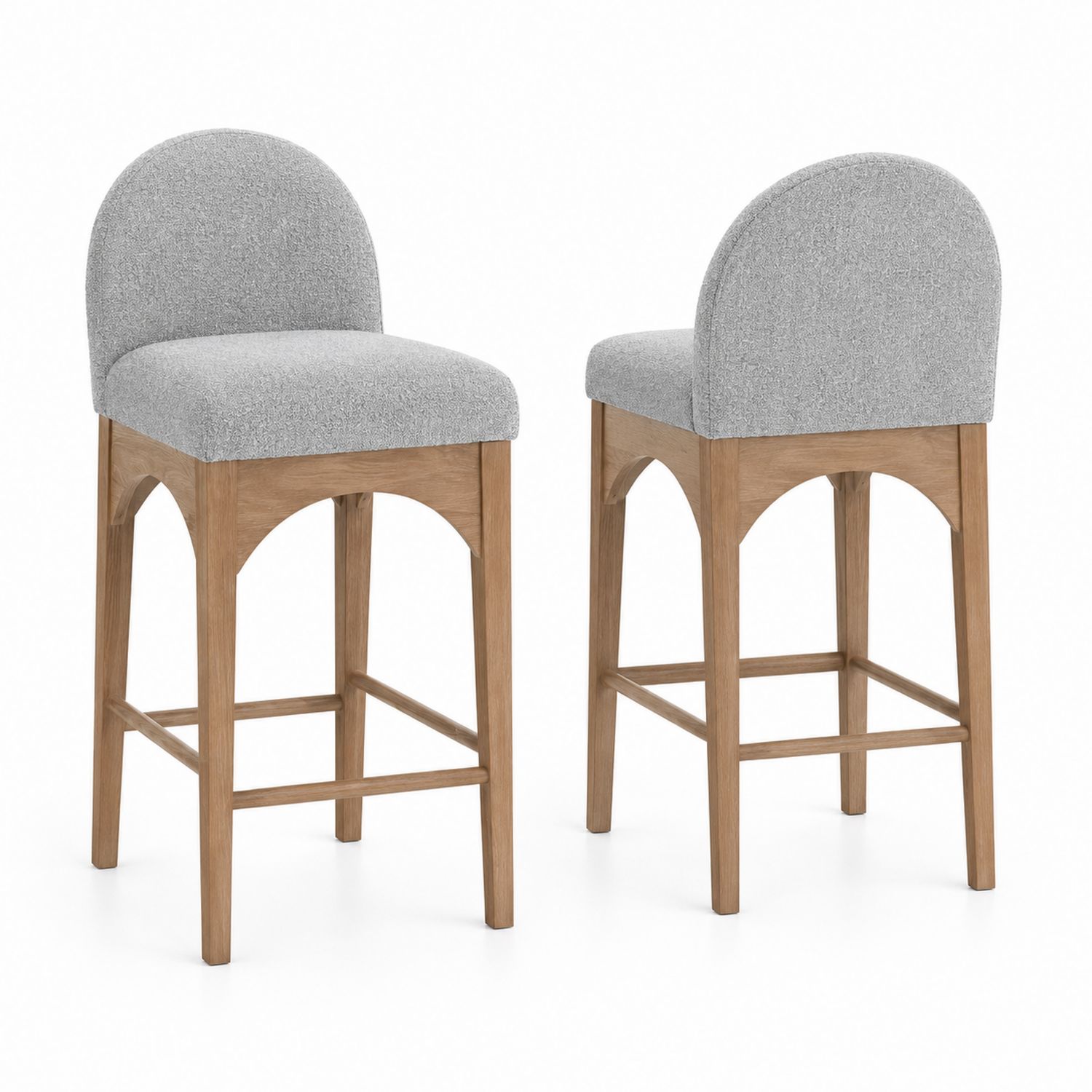 Juego de taburetes de madera y tapizado en gris claro-Omnilevar