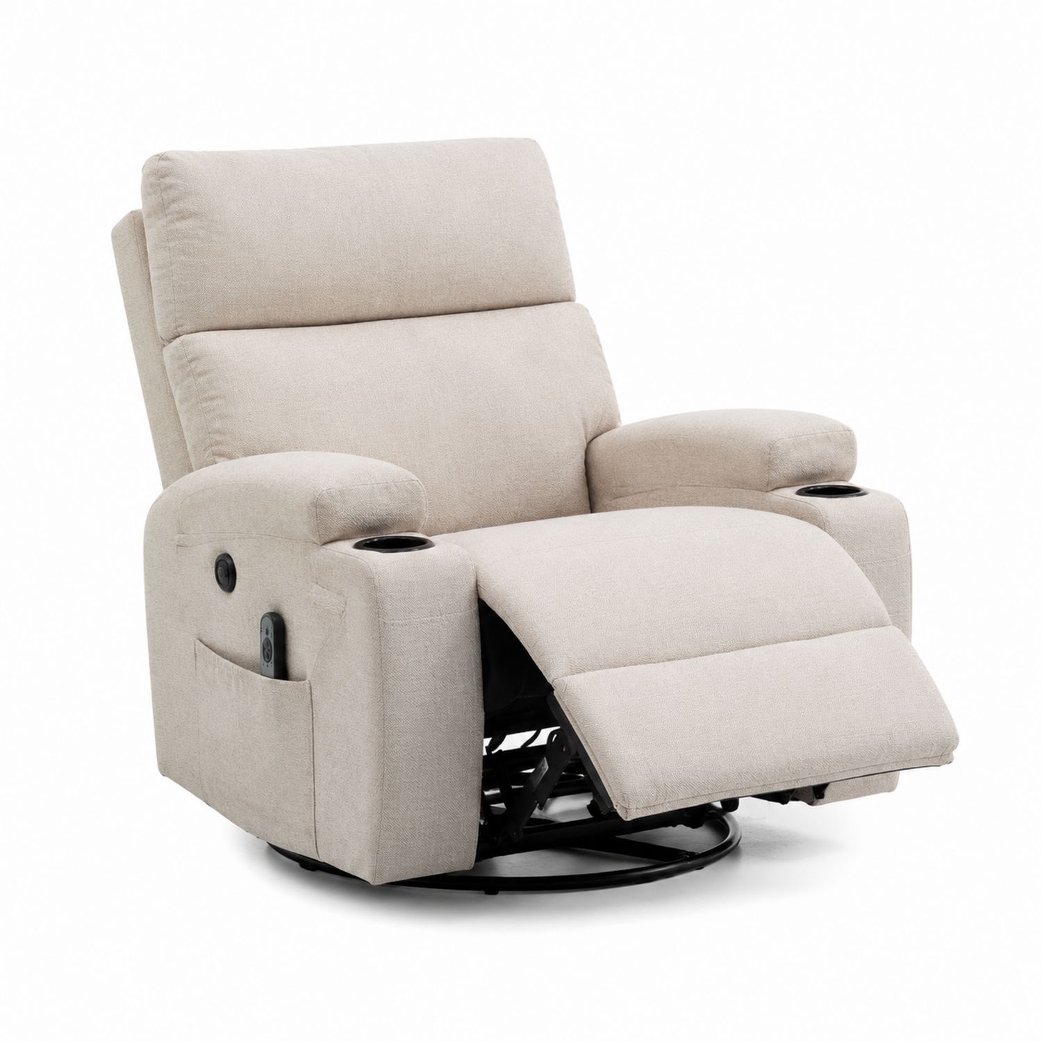Sillón reclinable de poliéster beige con portavasos-Omnilevar