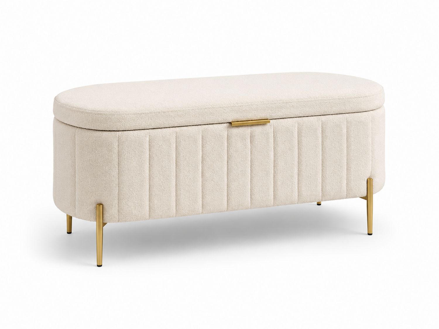 Banco de poliéster beige con almacenamiento y patas de acero-Omnilevar