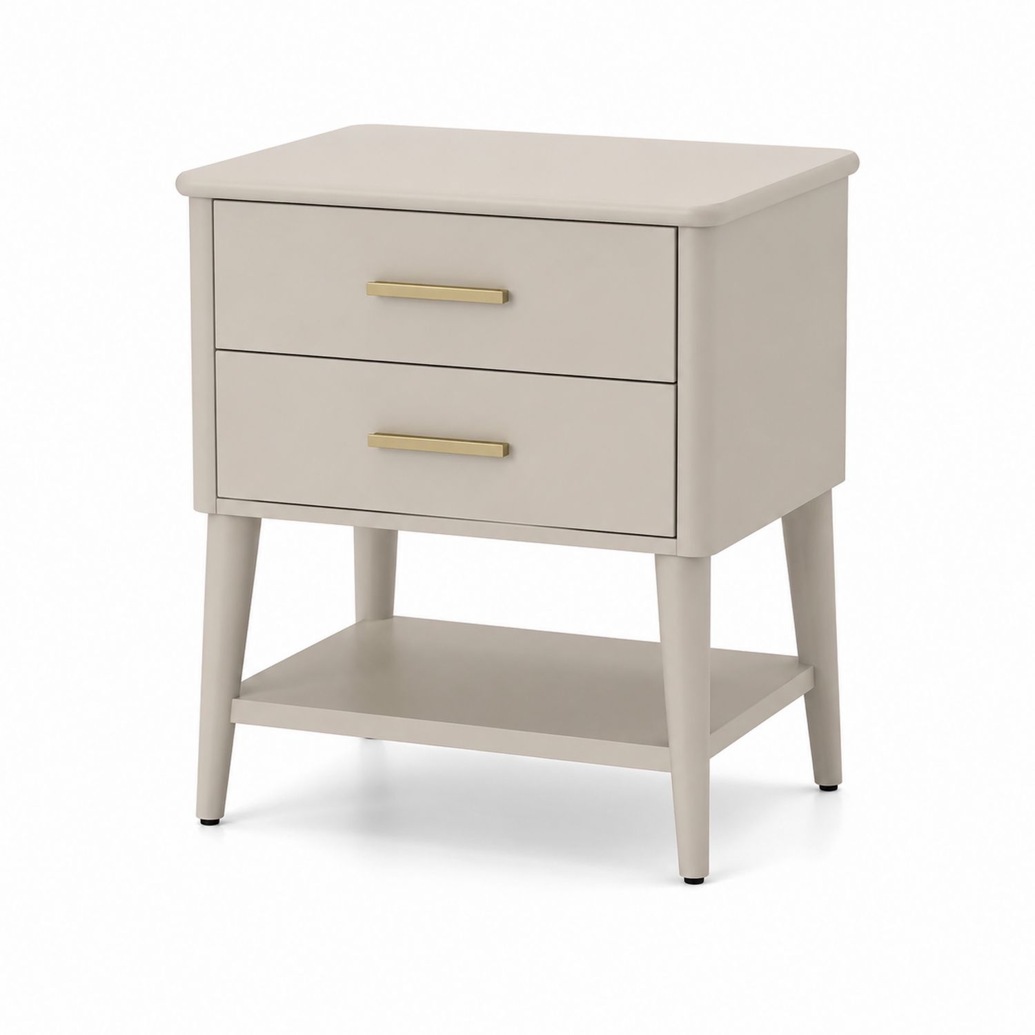 Mesita de noche de MDF con dos cajones y estante inferior Beige 60x40x55 cm-Omnilevar