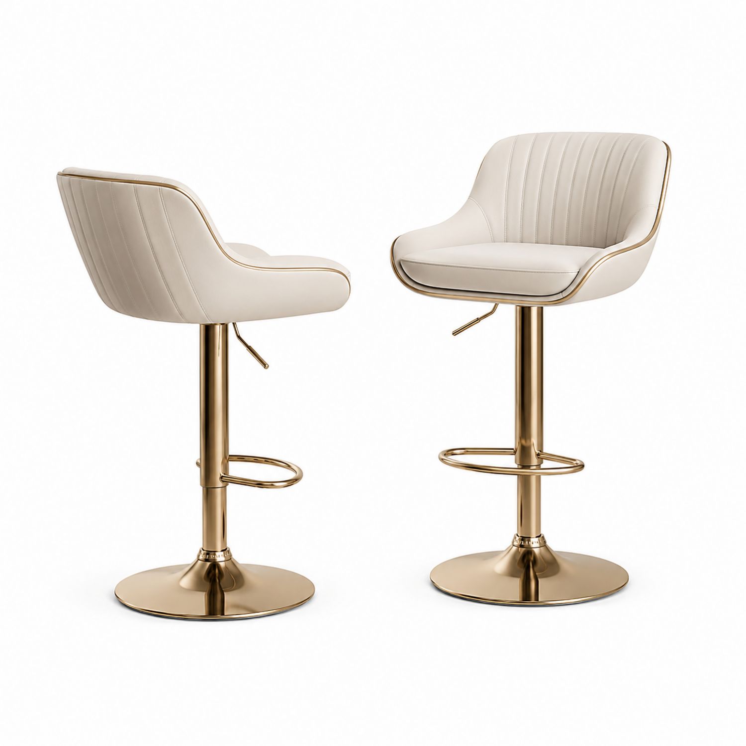 Taburetes de Bar Giratorios de Cuero Sintético y Metal Dorado-Omnilevar