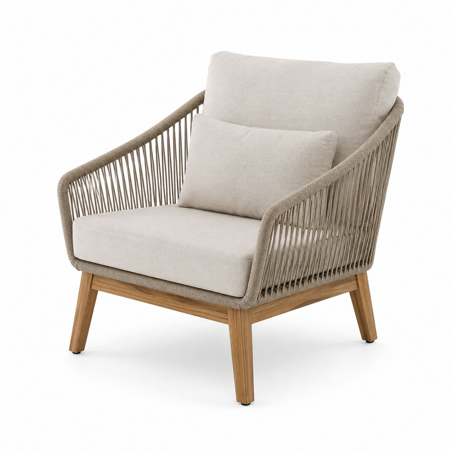 Silla de Exterior con Estructura de Madera y Cuerda de Poliéster Beige-Omnilevar
