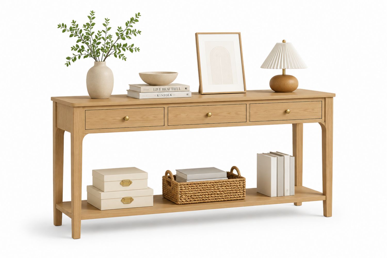 Mesa consola de madera de roble con cajones 120x30x80 cm-Omnilevar