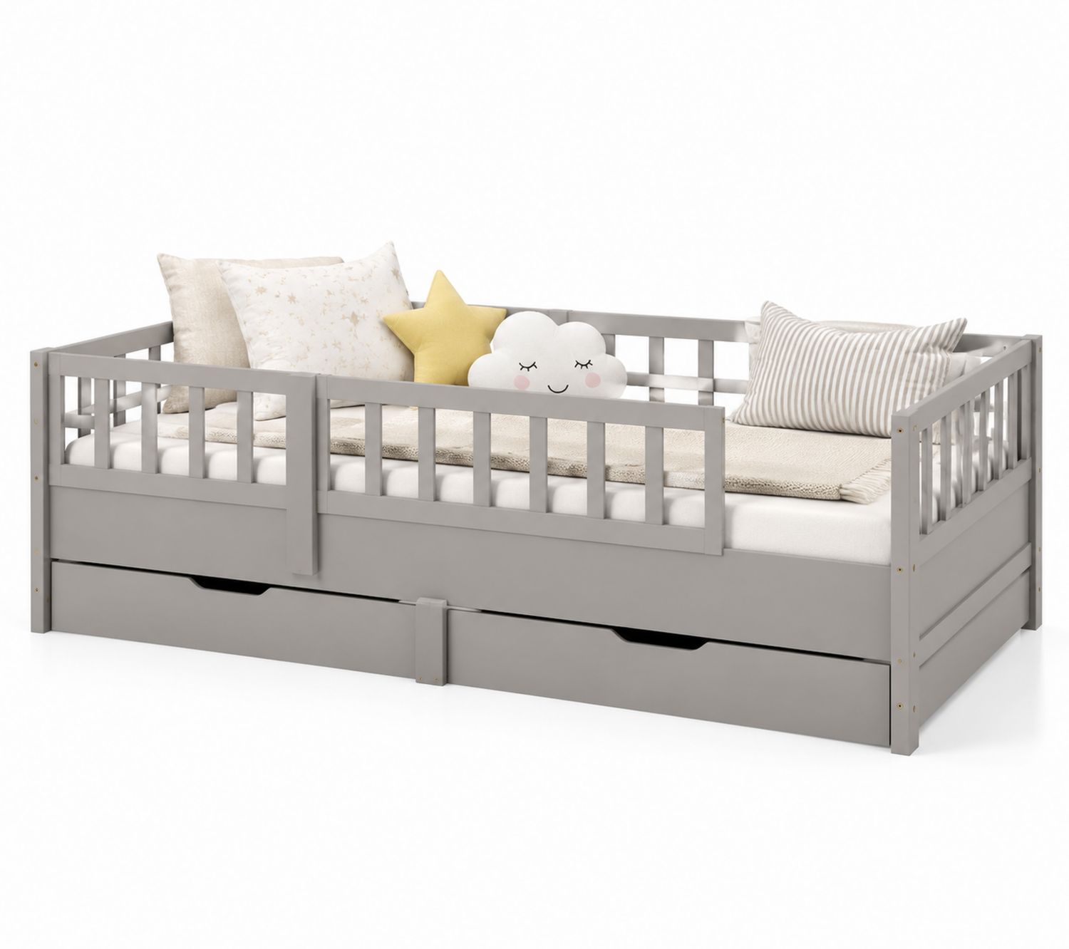 Cama nido gris para niños con cajones de madera de pino-Omnilevar
