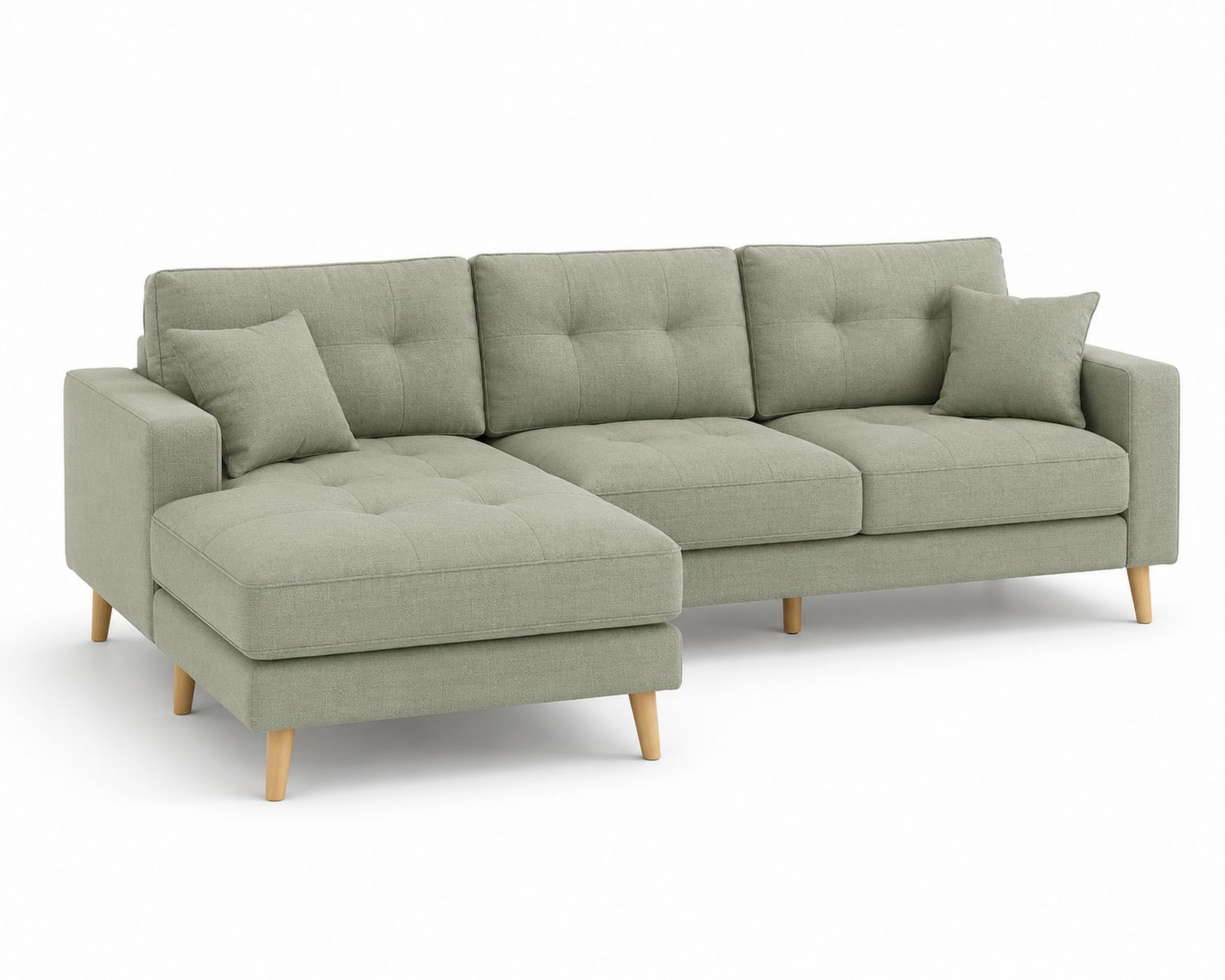 Sofá de esquina chaise longue de lino verde 280x160x85 cm-Omnilevar