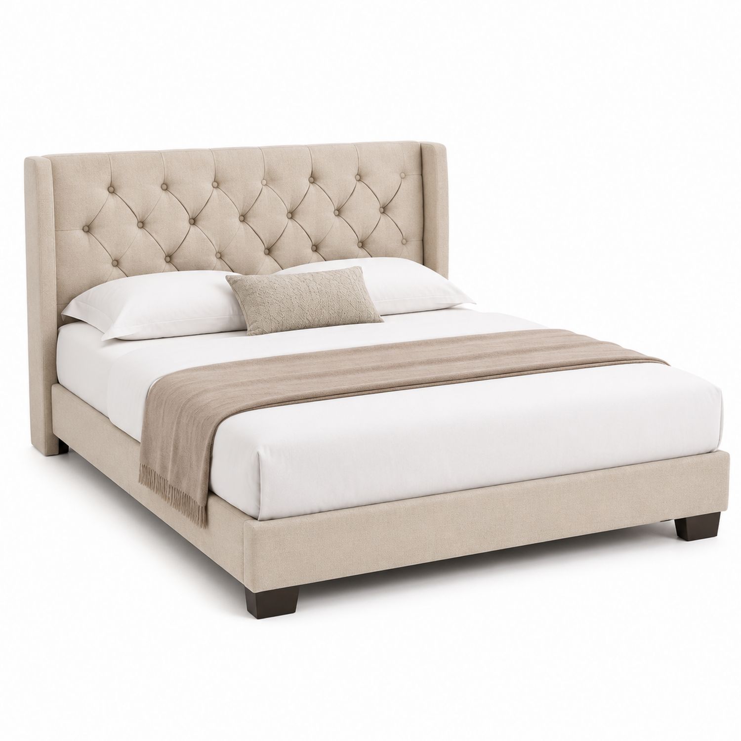 Cama de matrimonio tapizada en lino con cabecero capitoné-Omnilevar