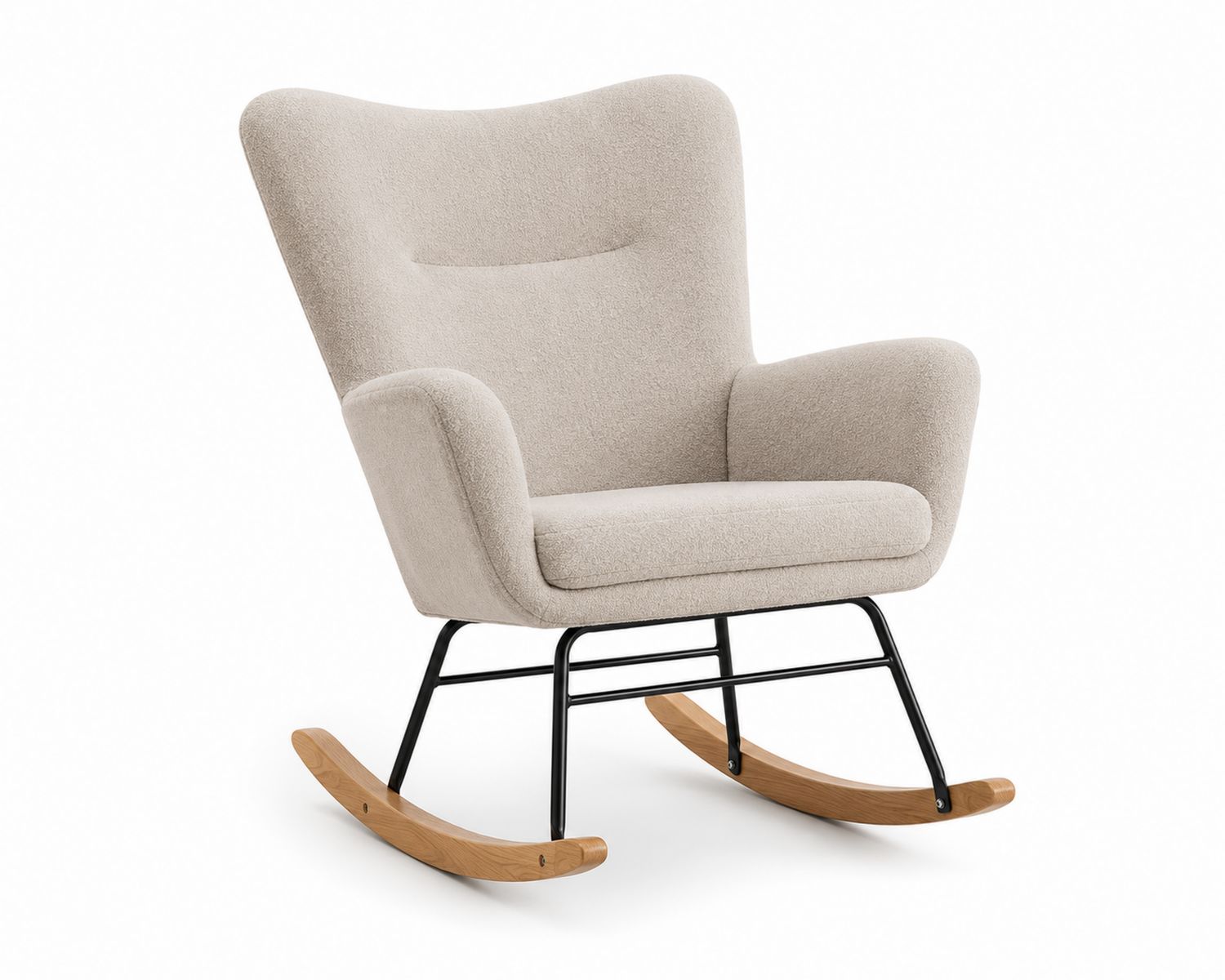 Silla mecedora de tela con patas de madera y estructura metálica-Omnilevar