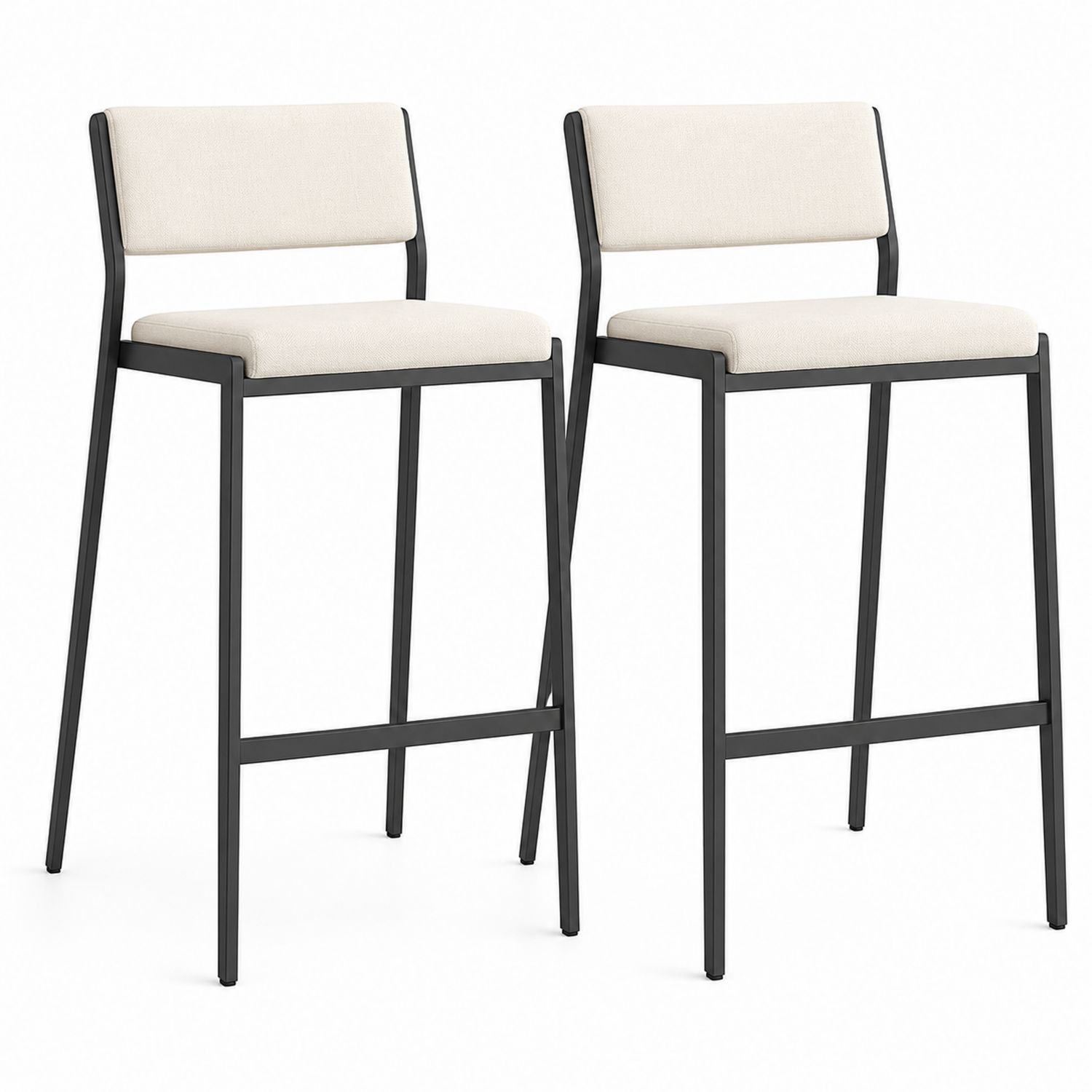 Set de 2 taburetes de metal y tela beige-Omnilevar