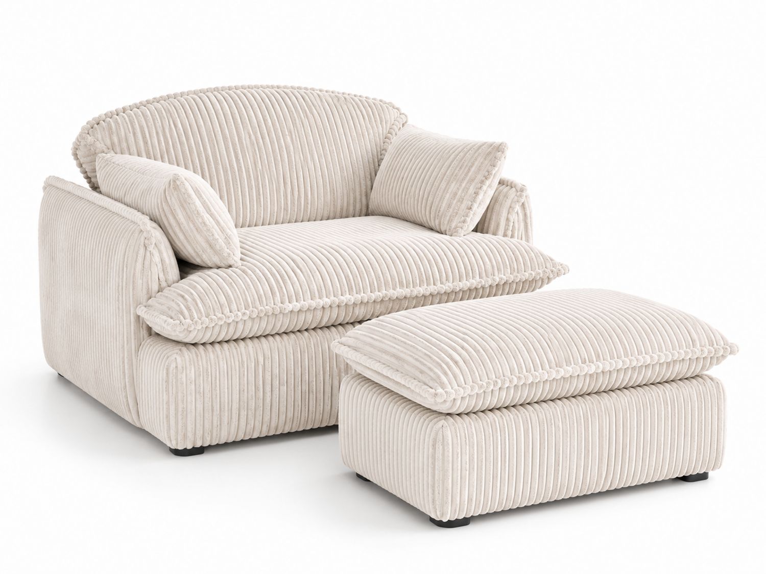 Sofá de salón con puff de pana beige-Omnilevar