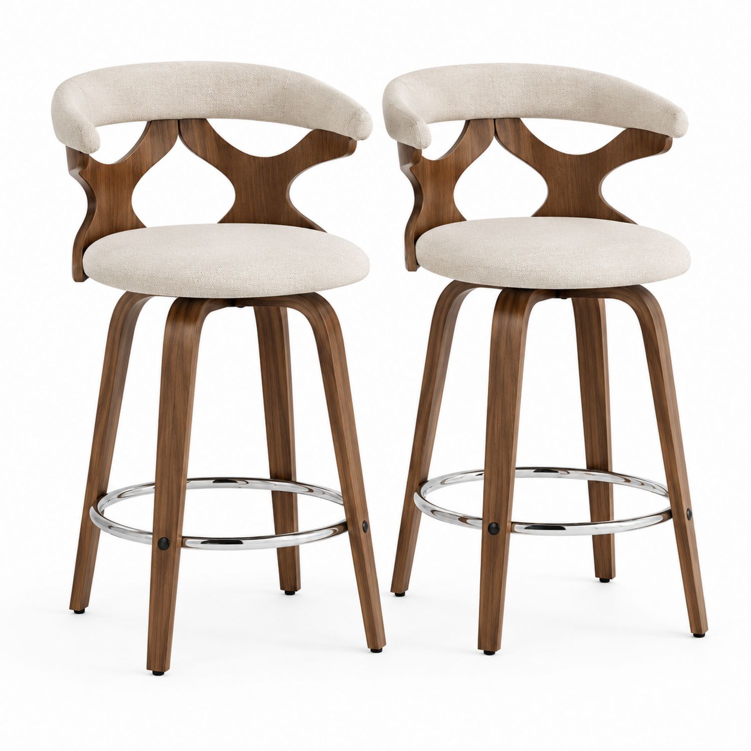 Juego de 2 Taburetes de Bar de Madera y Poliéster Beige-Omnilevar