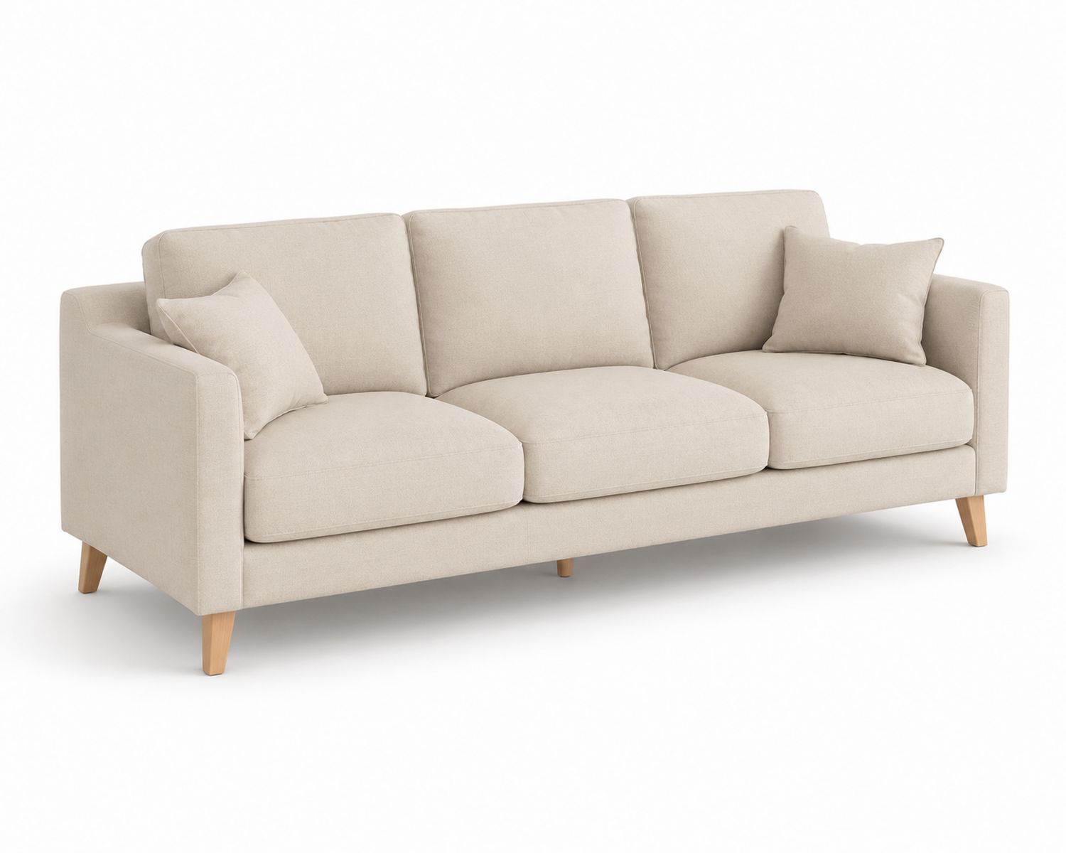 Sofá de tres plazas de tela con patas de madera Beige-Omnilevar