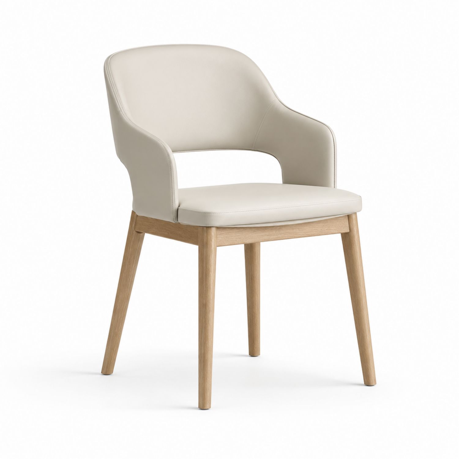 Silla de Madera con Asiento de Cuero Sintético Beige-Omnilevar
