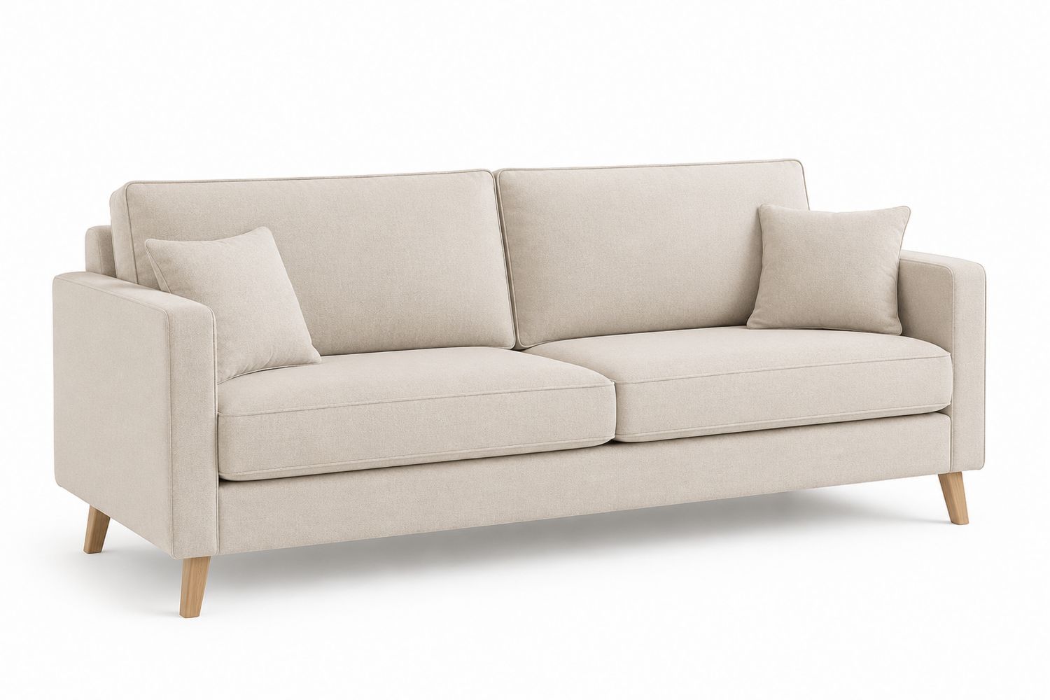 Sofá de Tres Plazas de Tela Beige-Omnilevar
