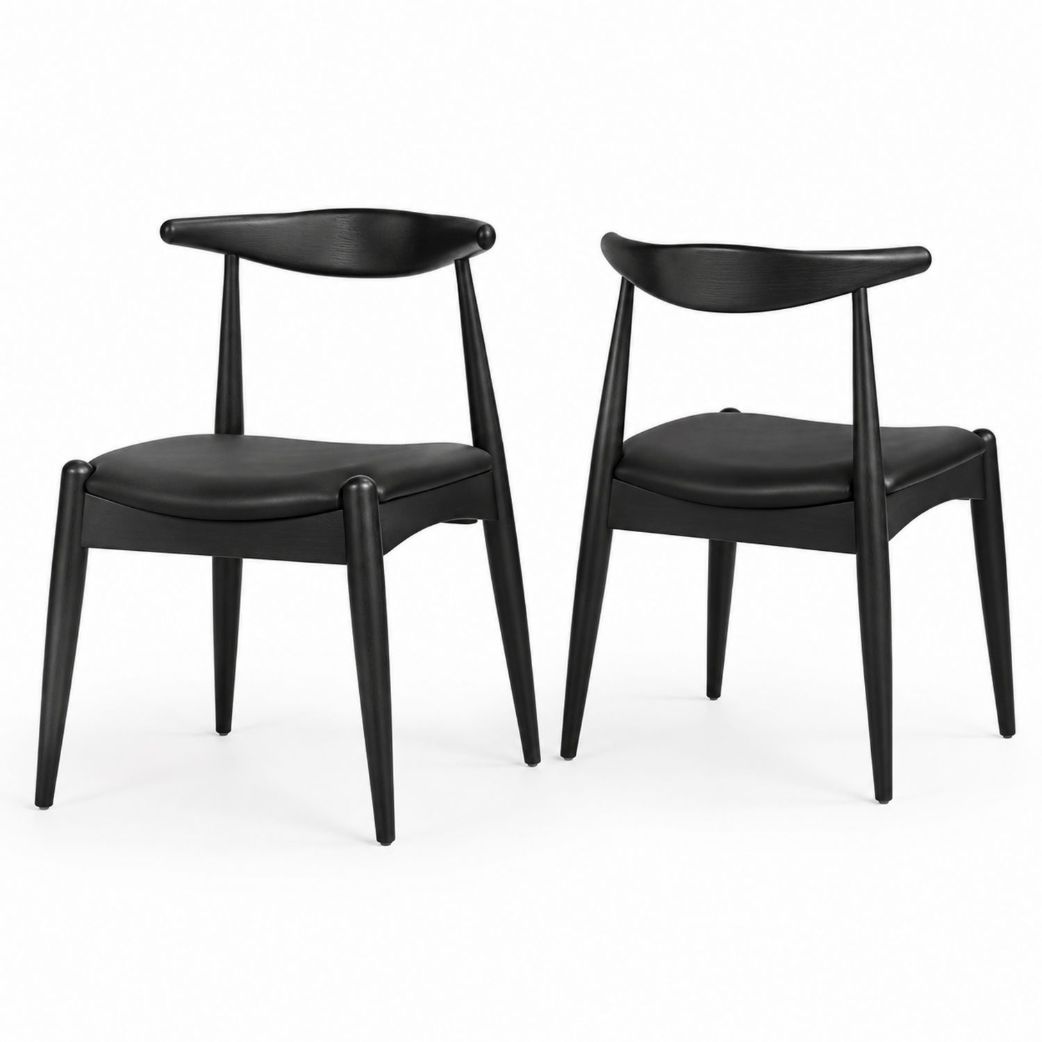 Juego de 2 sillas de madera de haya y cuero sintético negro-Omnilevar