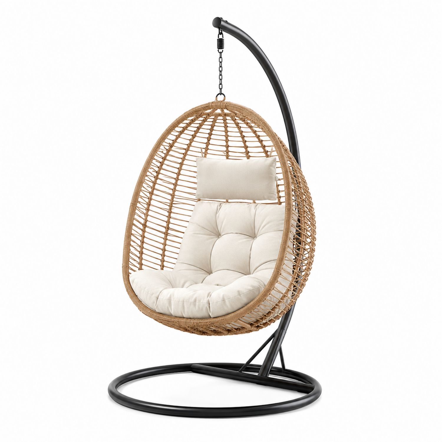 Silla colgante de mimbre sintético con cojines crema-Omnilevar