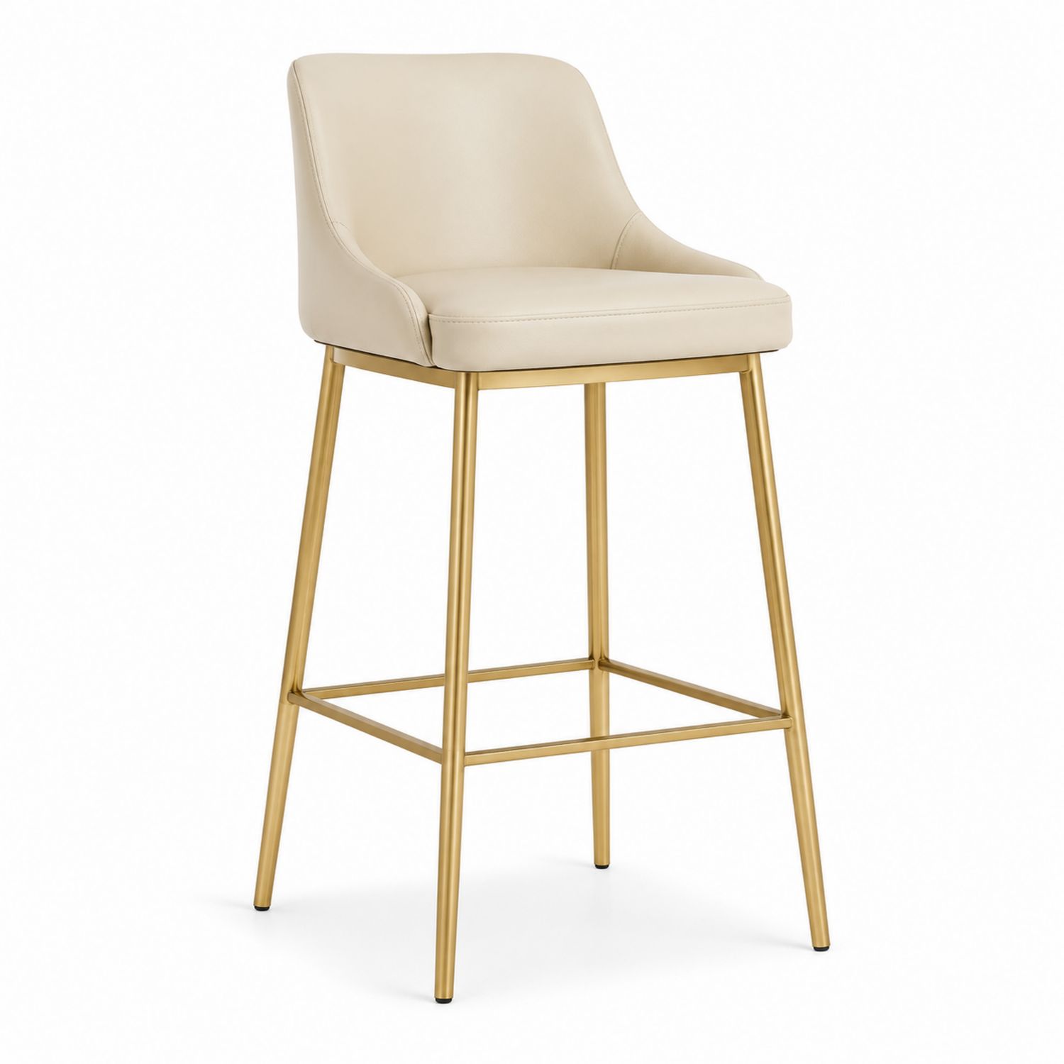 Taburete de bar de cuero sintético Beige con patas de acero-Omnilevar