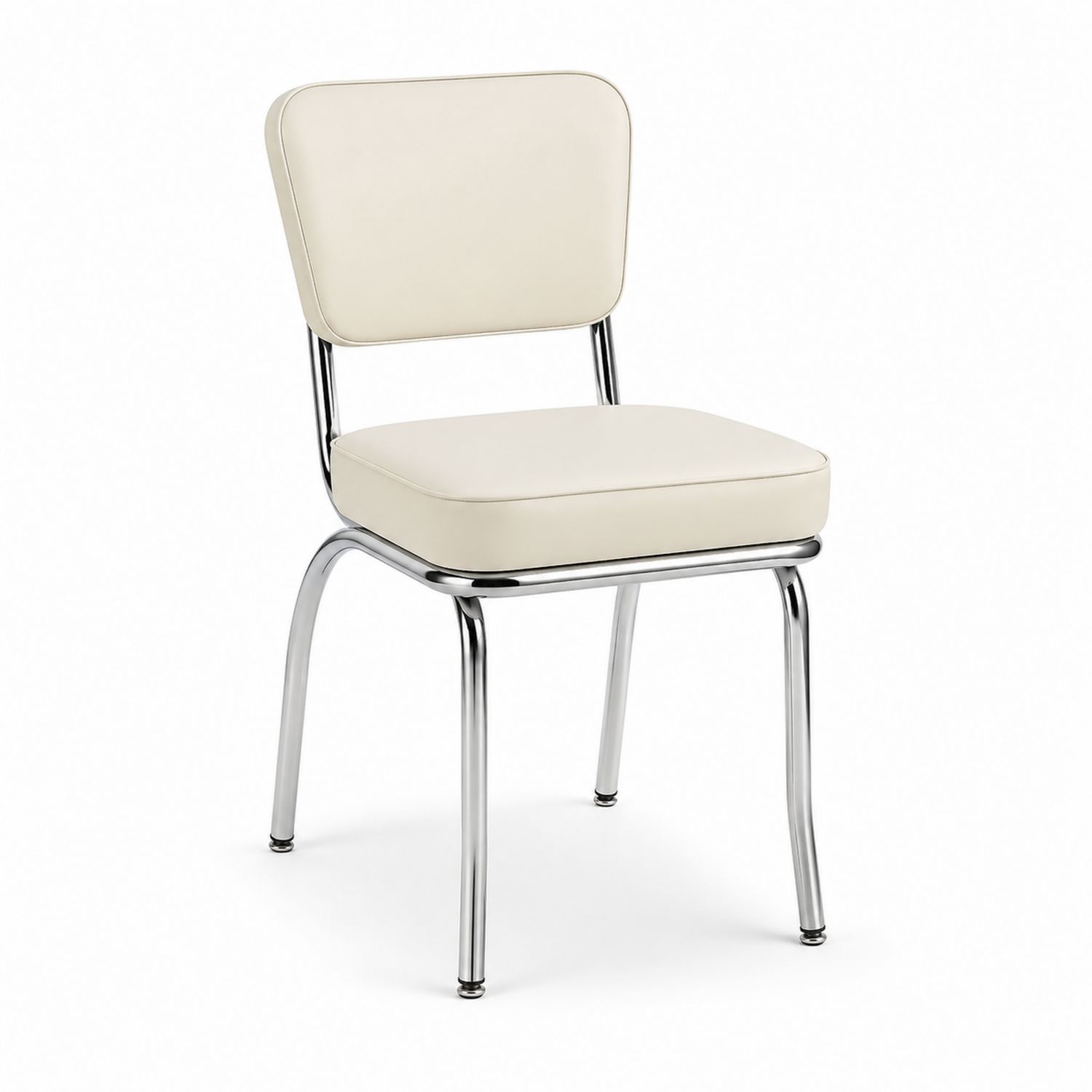 Silla de comedor con estructura de acero cromado y tapizado en piel sintética crema-Omnilevar