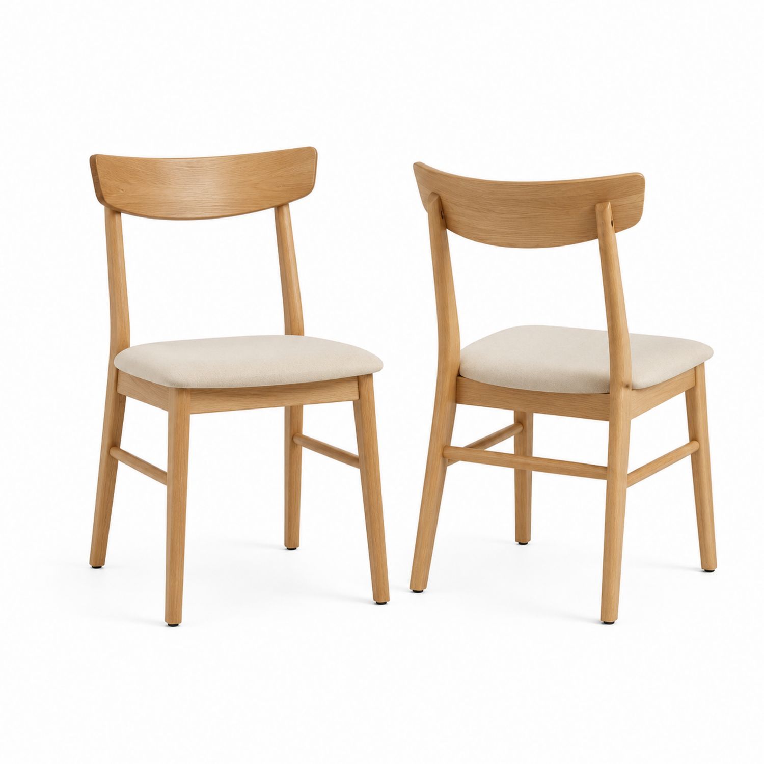 Juego de 2 sillas de madera de roble con asiento beige-Omnilevar