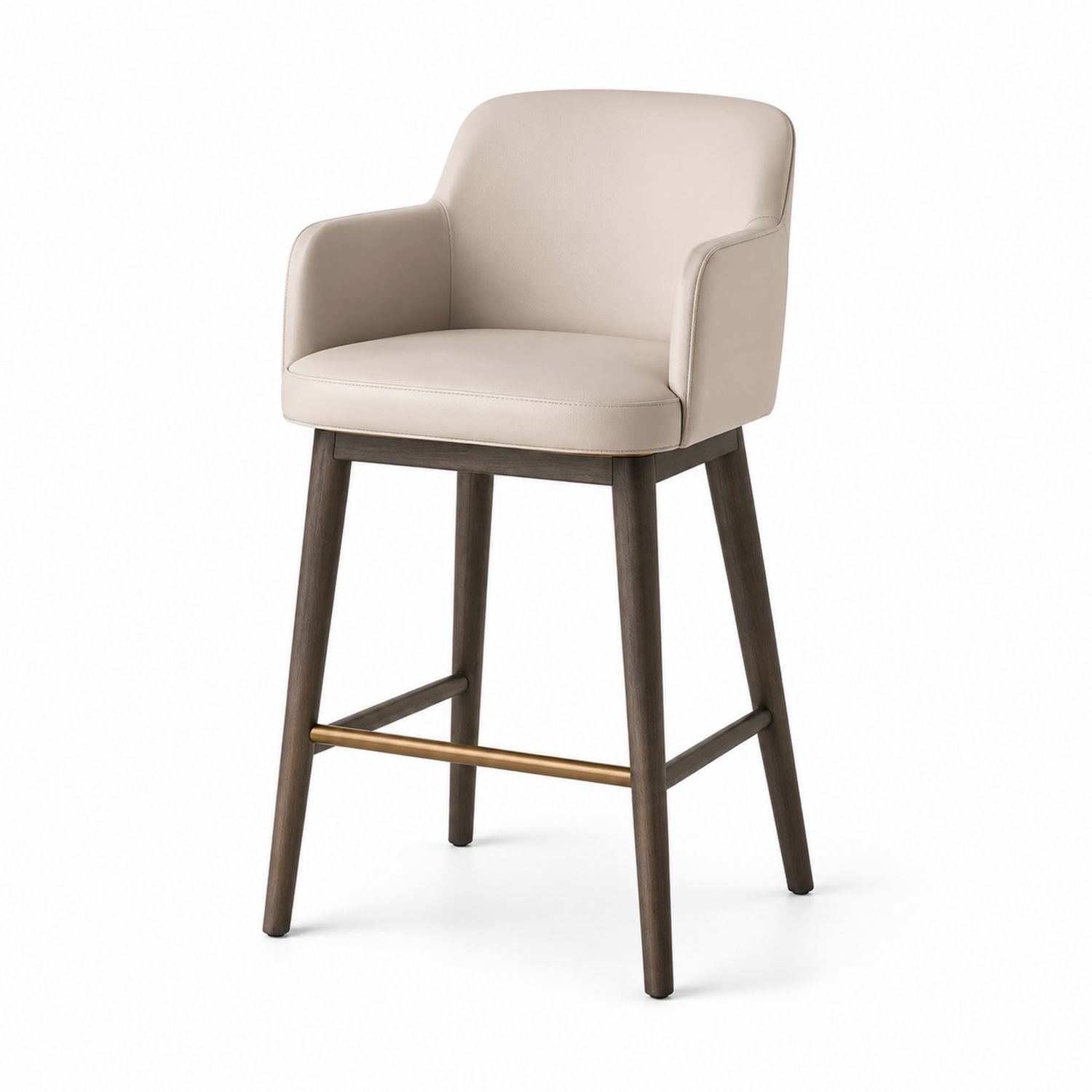 Taburete de Bar con Respaldo y Reposabrazos de Poliuretano Beige-Omnilevar