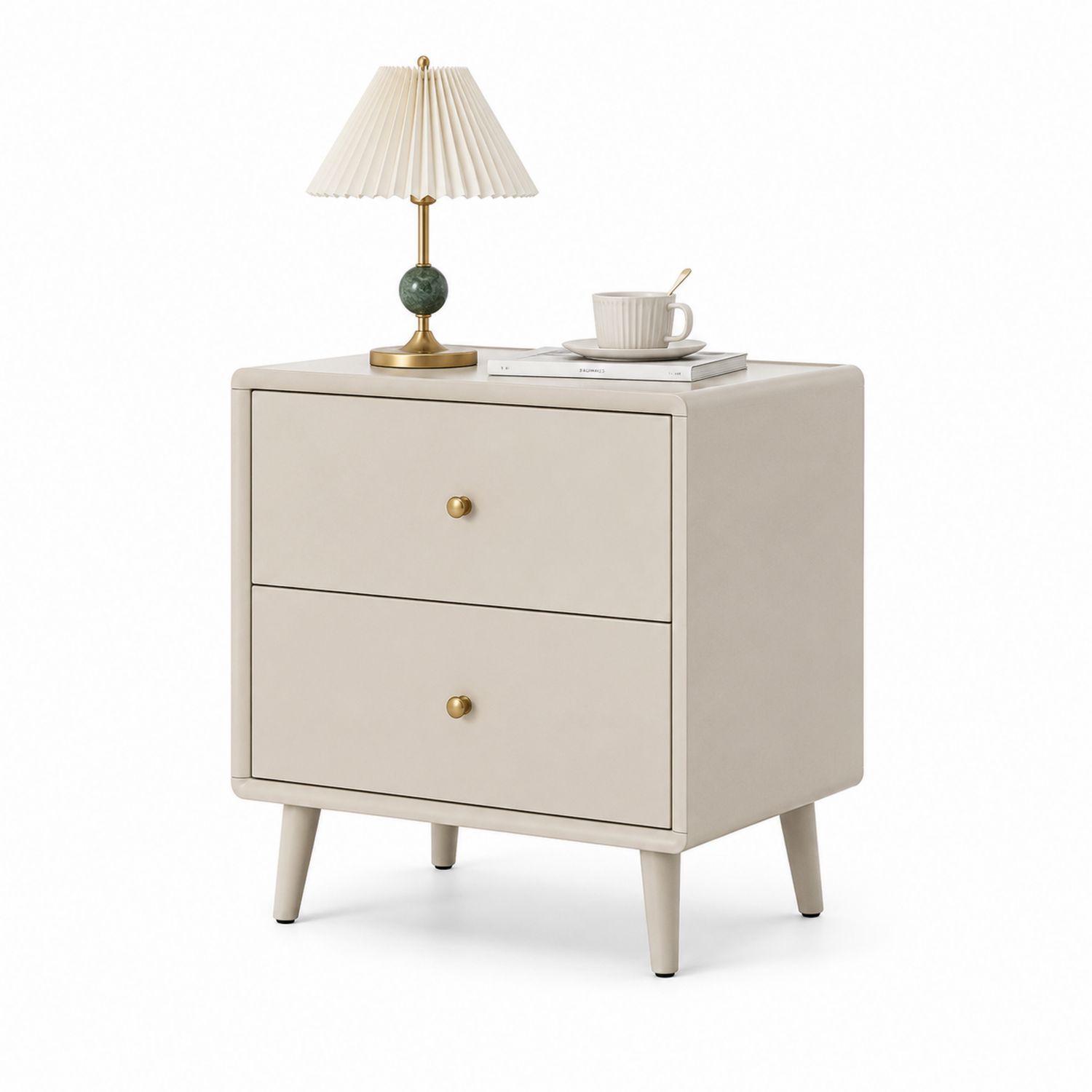 Mesita de Noche de Madera MDF Beige con Cajones-Omnilevar