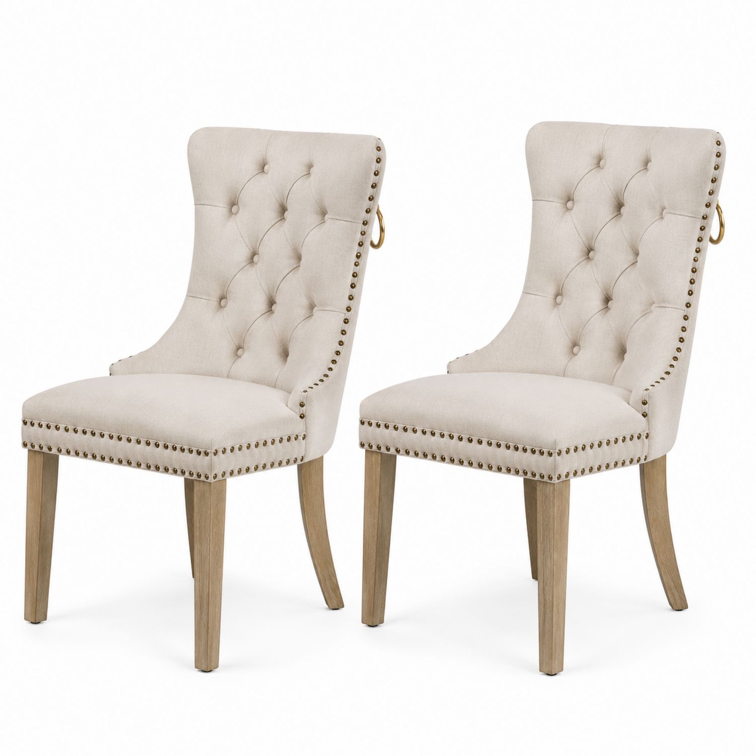 Conjunto de 2 sillas tapizadas en lino con patas de madera-Omnilevar