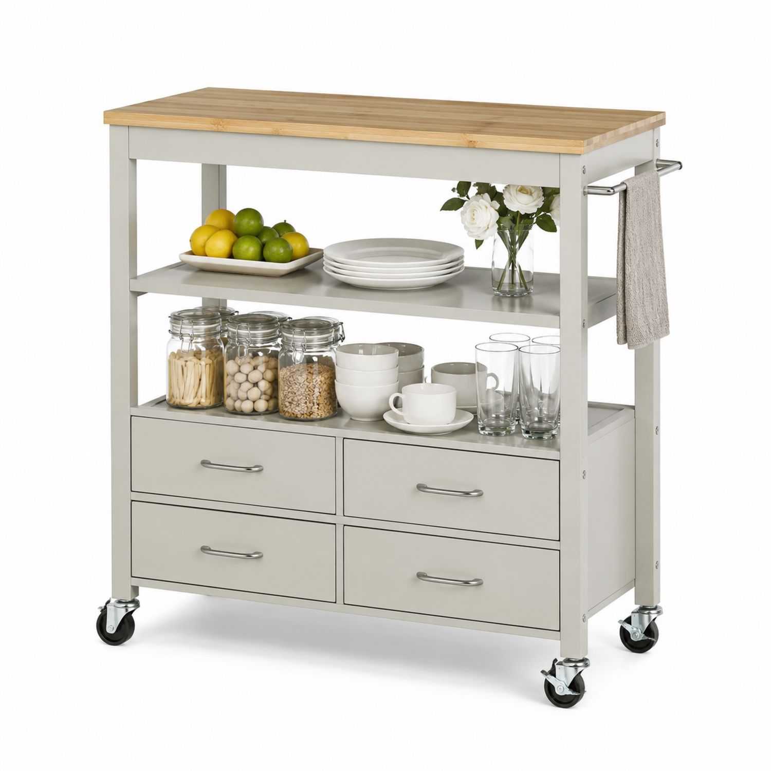 Carrito de Cocina Bambú y Metal Gris con Ruedas-Omnilevar
