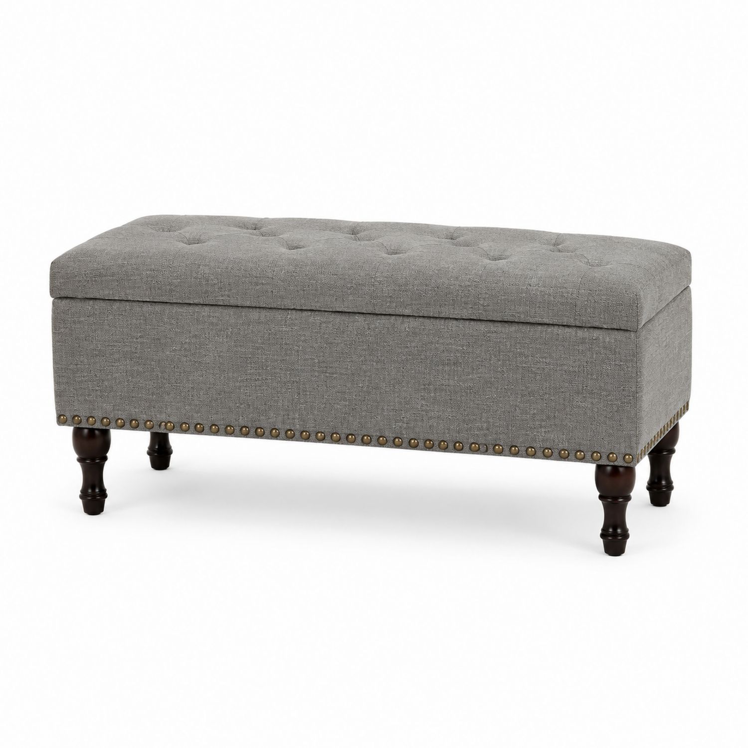 Banco tapizado gris en poliéster con patas de madera-Omnilevar