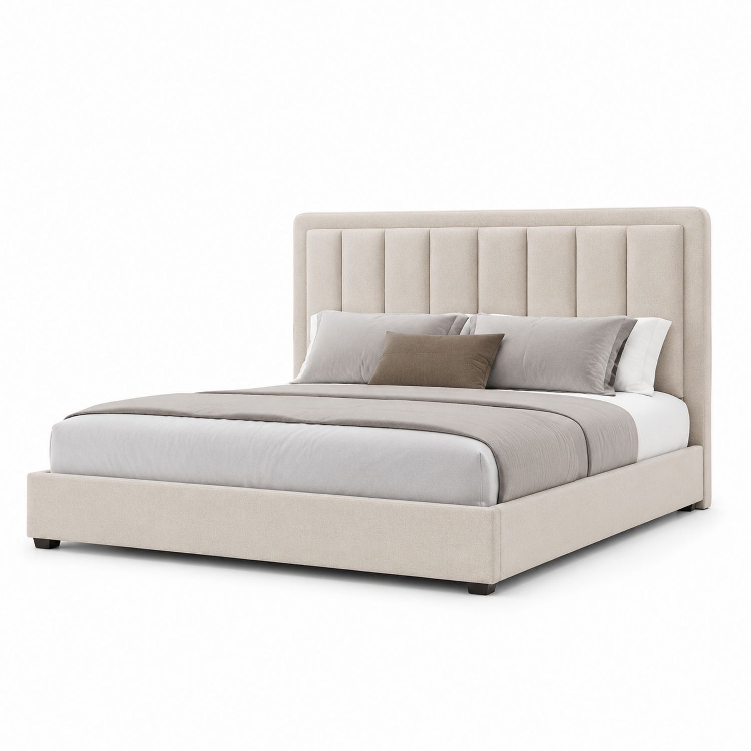 Cama doble de madera con cabecero de poliéster beige 200x160 cm-Omnilevar