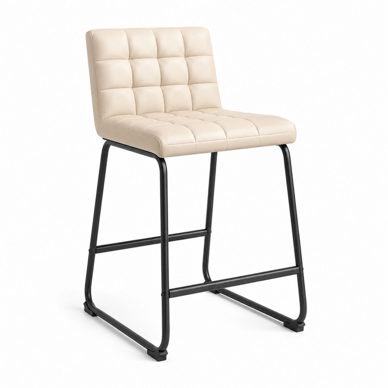 Taburete de Bar Beige con Asiento de Cuero Sintético y Estructura Metálica-Omnilevar
