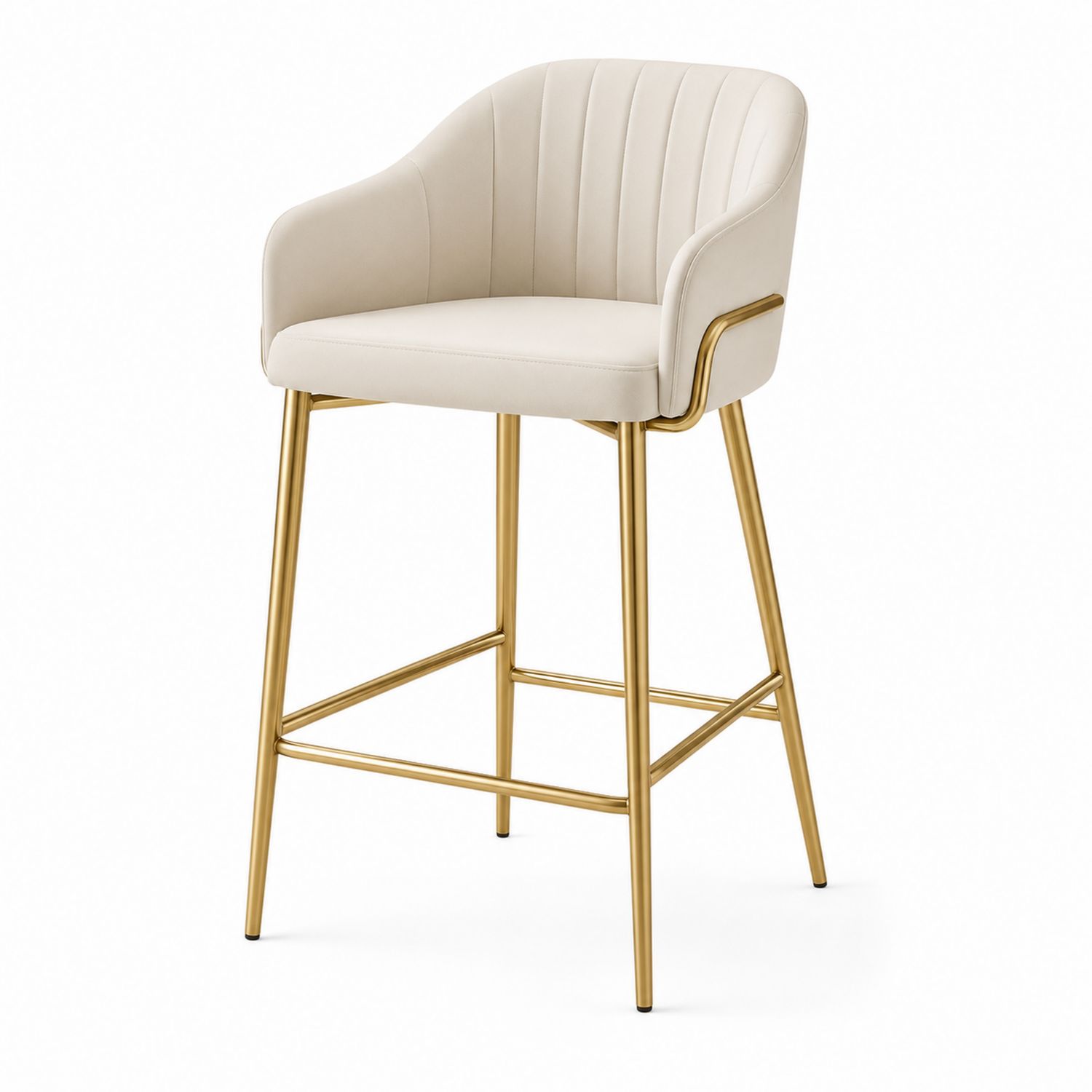 Taburete de bar de piel sintética beige con patas de metal dorado-Omnilevar
